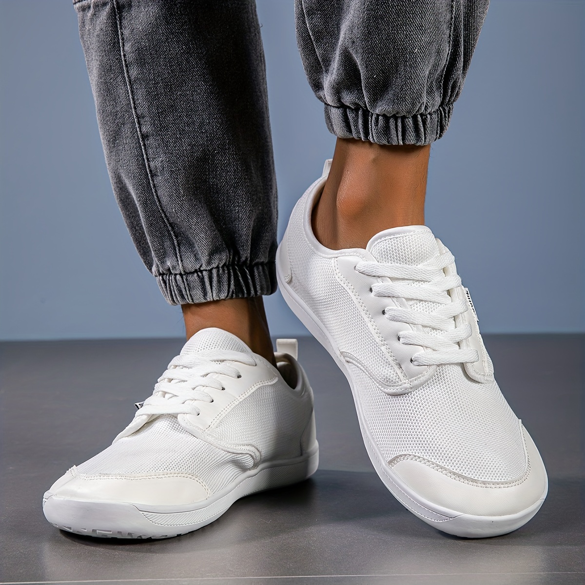 solid versatile sneakers men s minimalist style round toe details 0