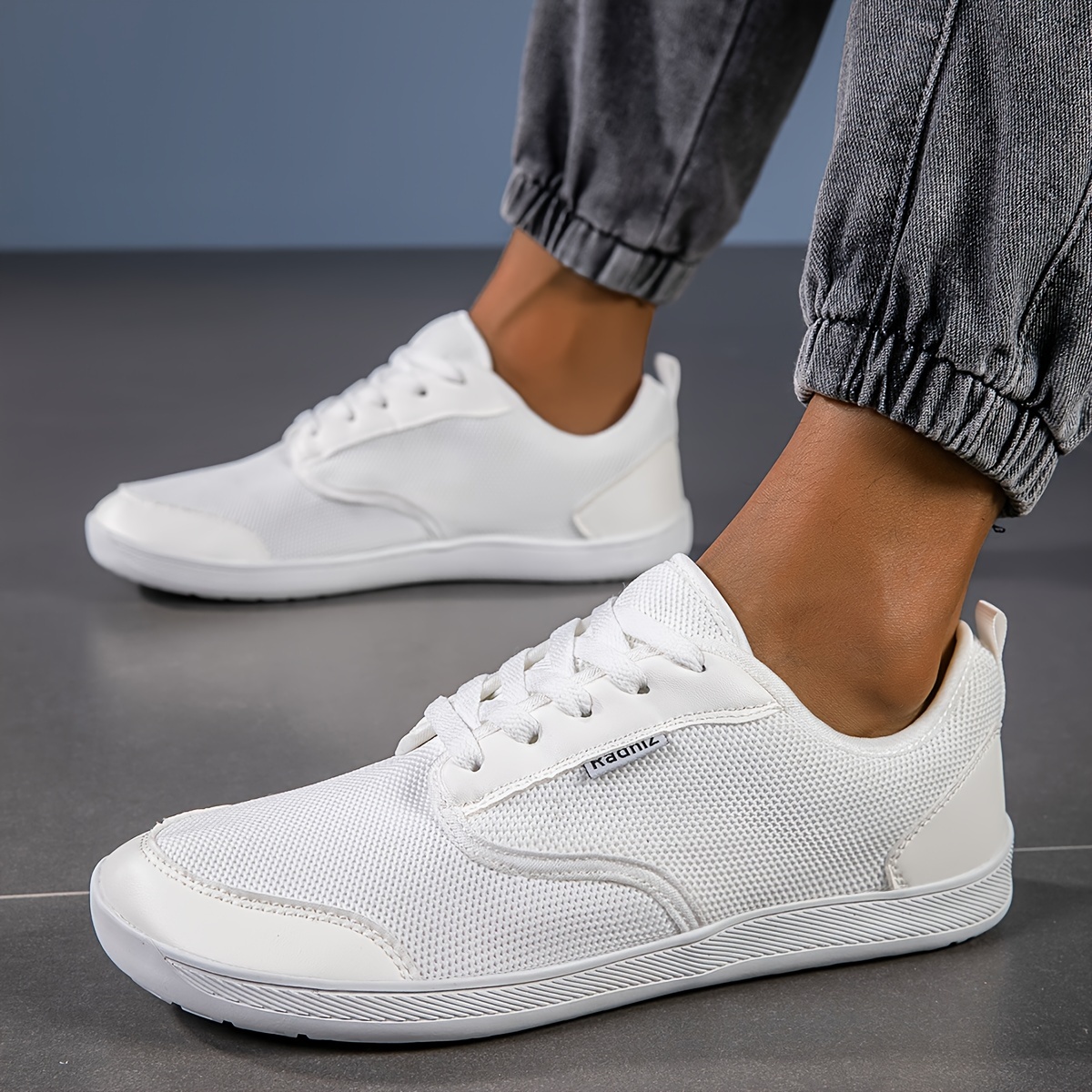 solid versatile sneakers men s minimalist style round toe details 8