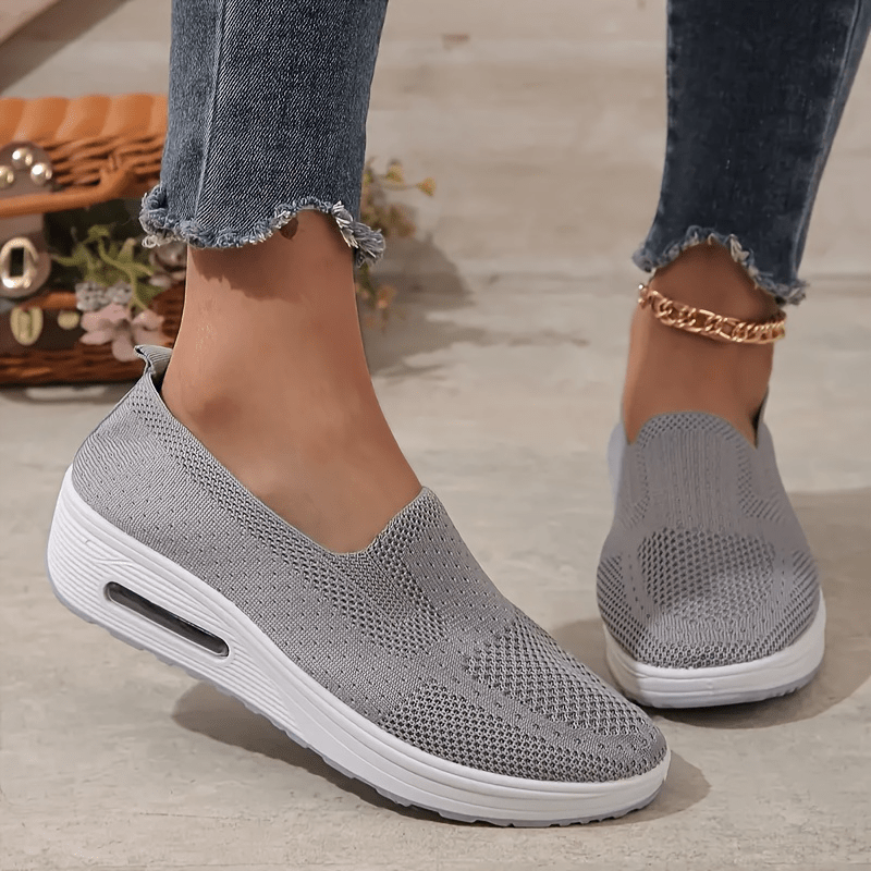 solid color knitted sneakers women s soft sole platform slip details 0