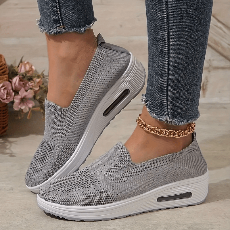 solid color knitted sneakers women s soft sole platform slip details 4