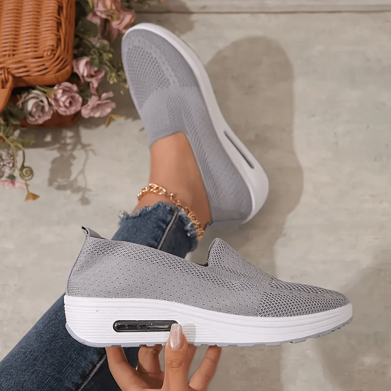 solid color knitted sneakers women s soft sole platform slip details 6