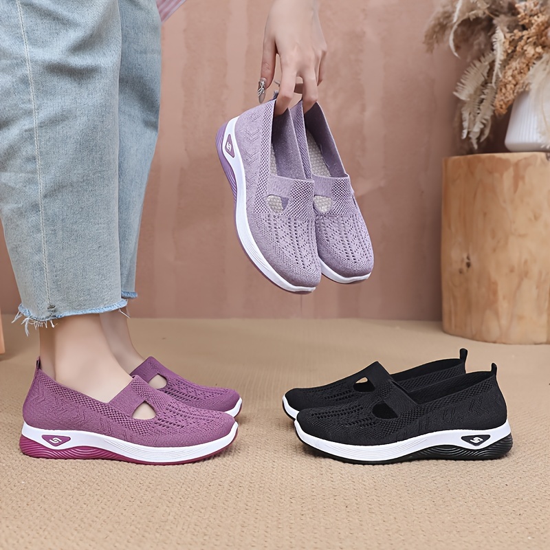 women s solid color sneakers breathable knit sip outdoor details 0