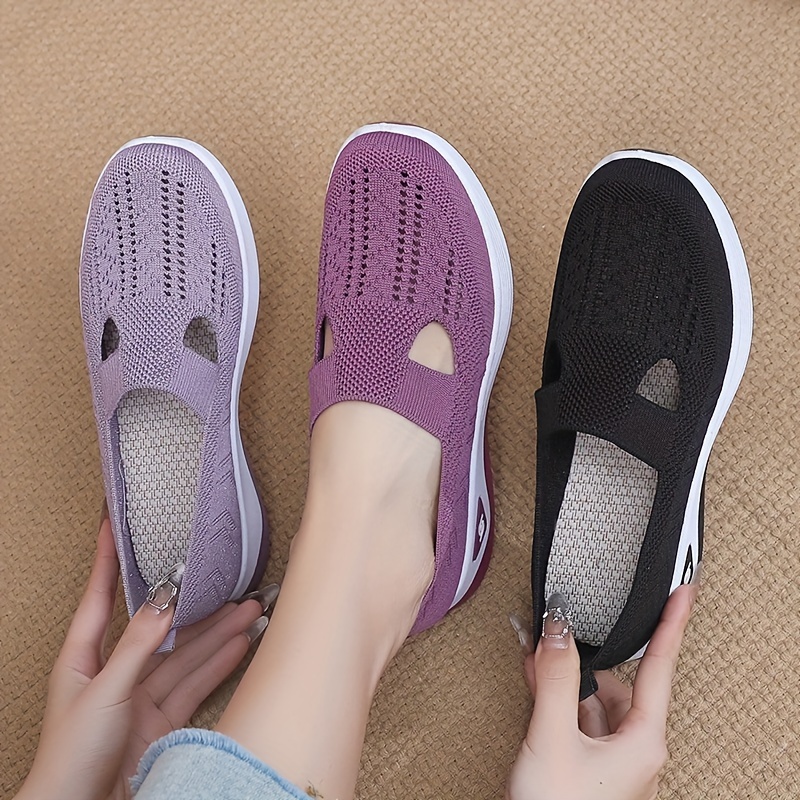 women s solid color sneakers breathable knit sip outdoor details 1