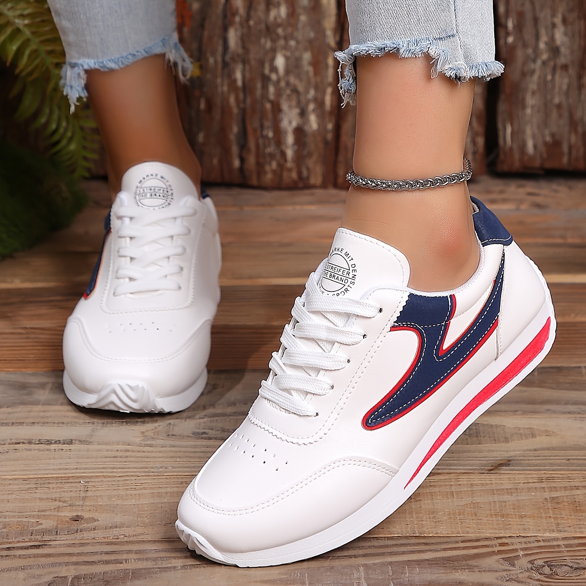 simple flat sneakers women s casual lace outdoor shoes details 4