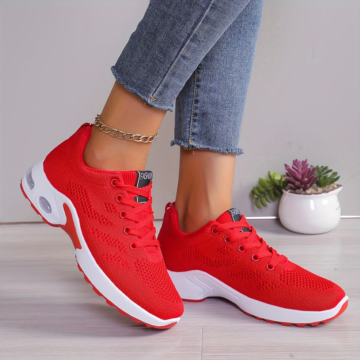 sports shoes women s air cushion comfortable lace knitted details 2