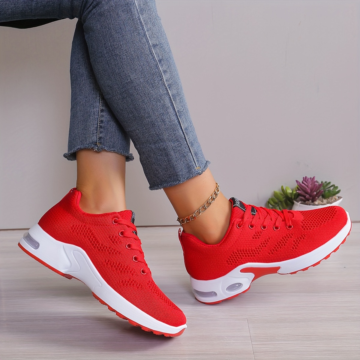sports shoes women s air cushion comfortable lace knitted details 5