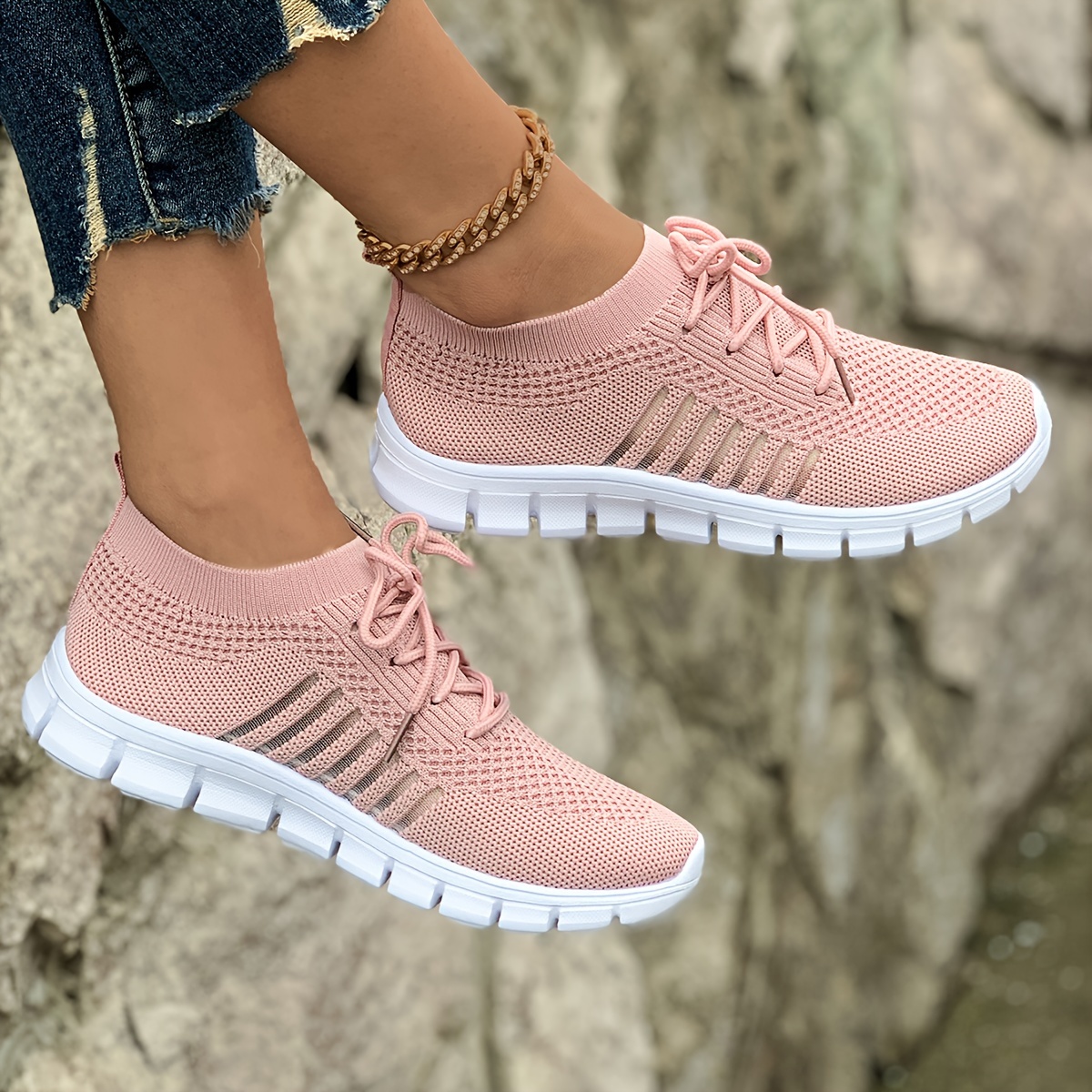 mesh sneakers women s knit lightweight breathable mesh lace details 6