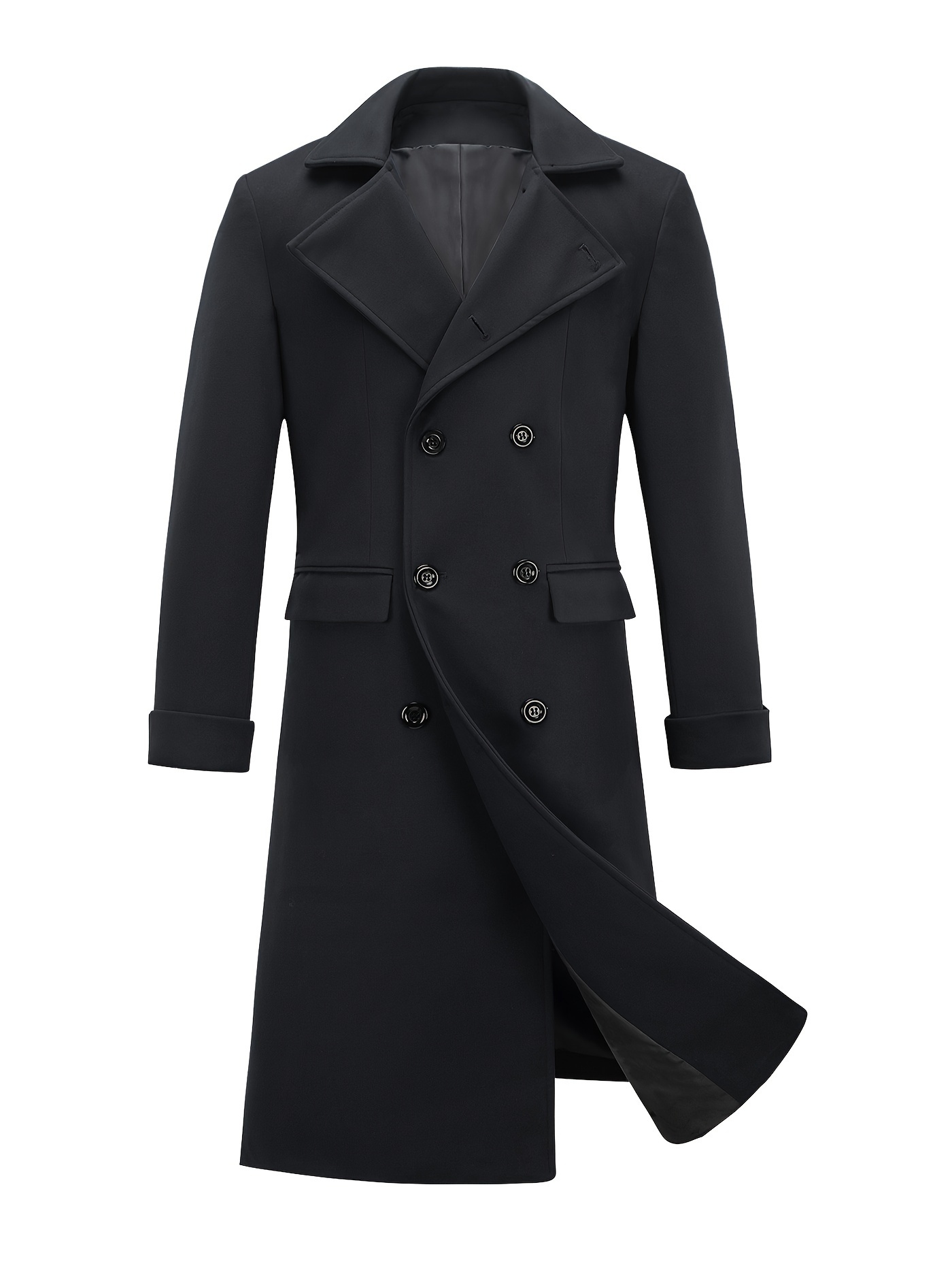 mens notch lapel double breasted long trench coat casual windproof overcoat details 25