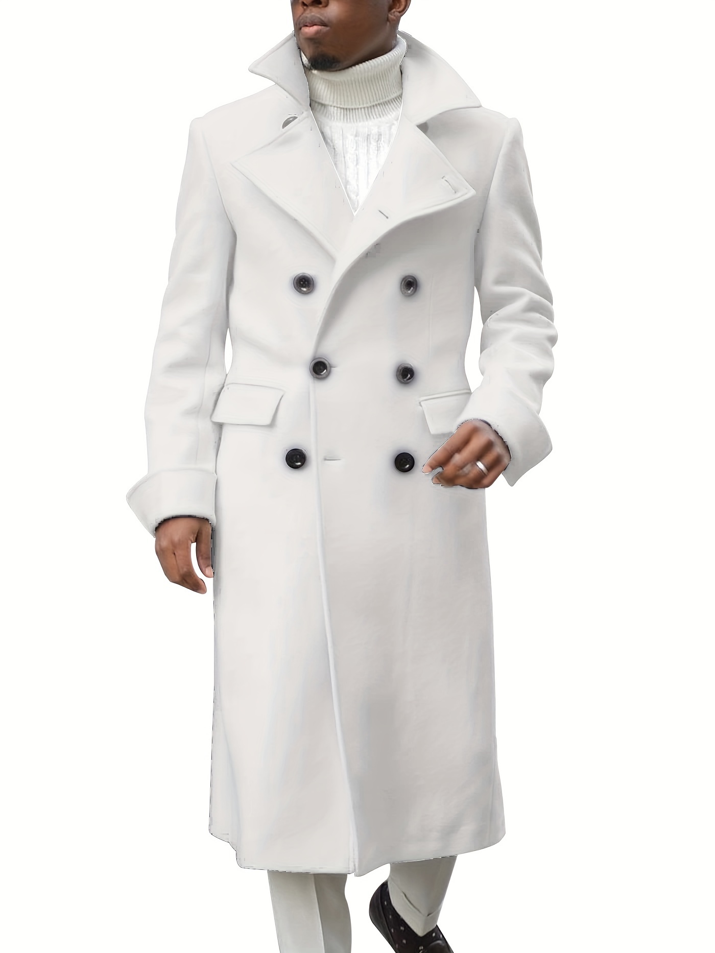 mens notch lapel double breasted long trench coat casual windproof overcoat details 33