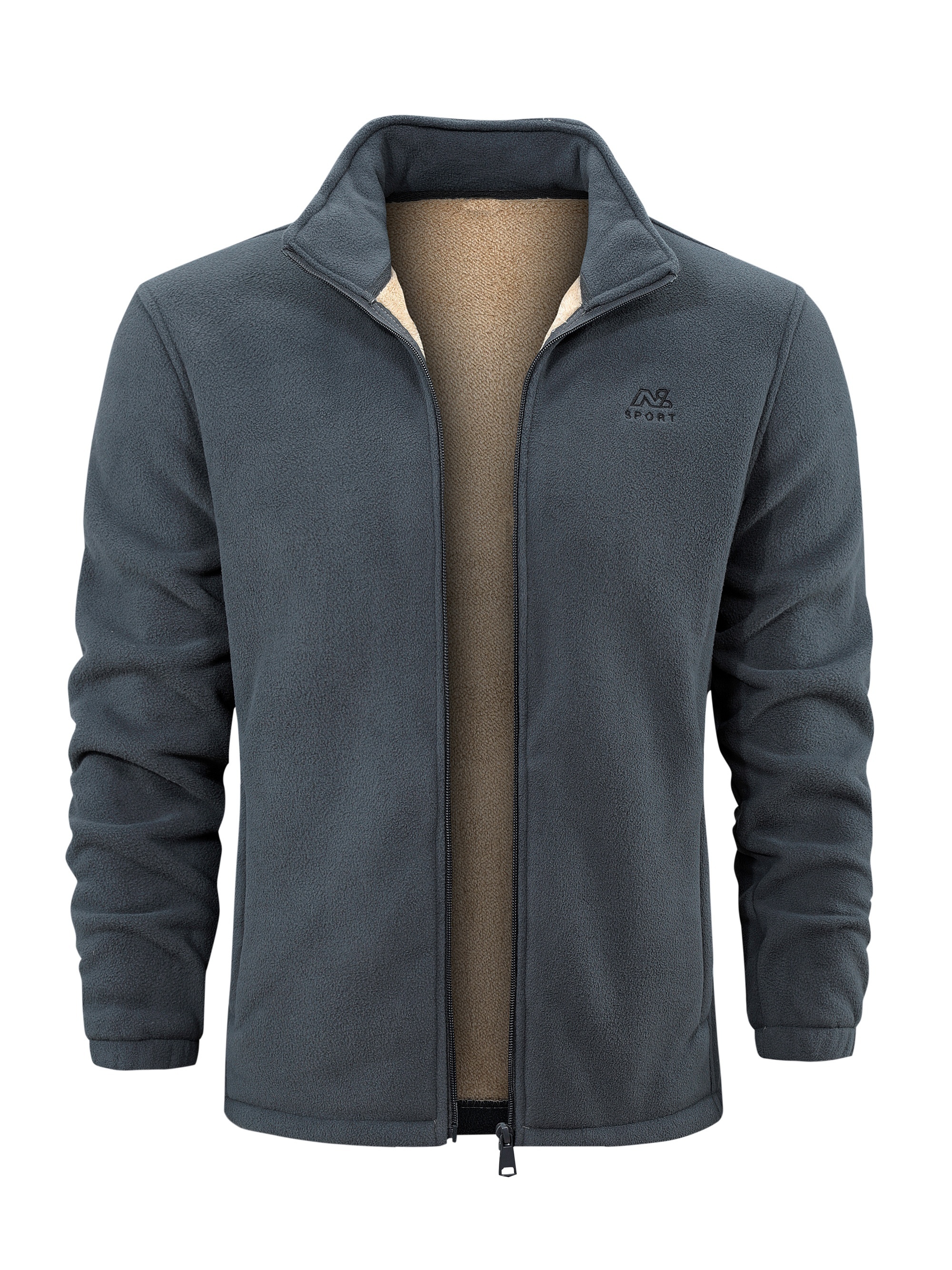 warm stand collar fleece jacket mens casual comfortable solid color zip up jacket coat for fall winter details 12