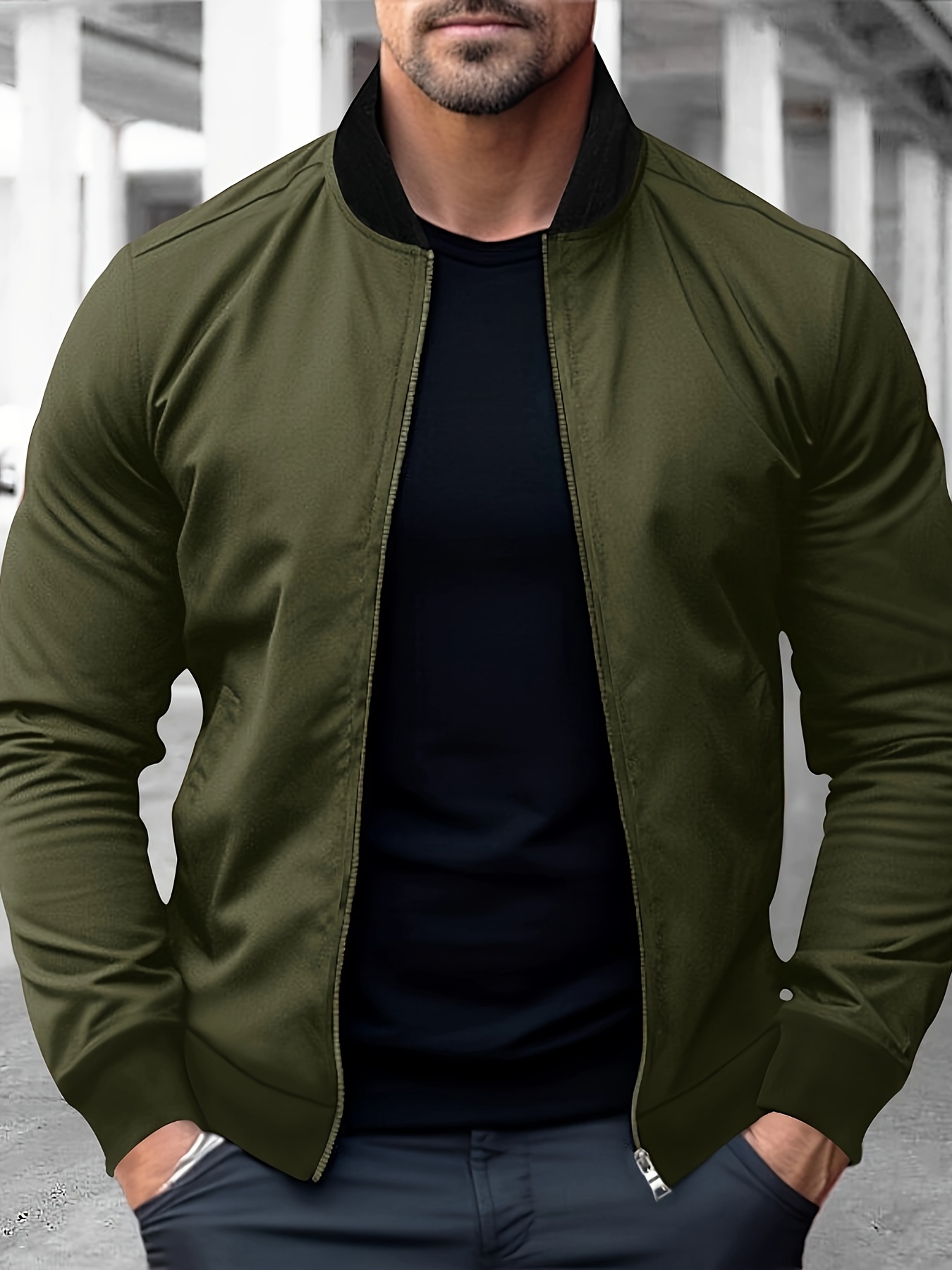 spring and autumn mens stand collar fashion versatile zipper jacket street style coat details 30