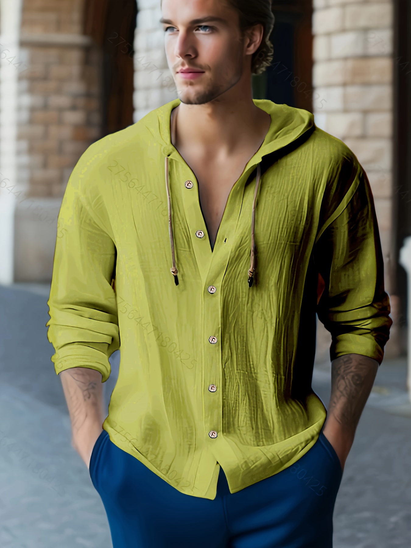 mens casual button up hooded shirt chic hoodie hawaiian shirt details 1