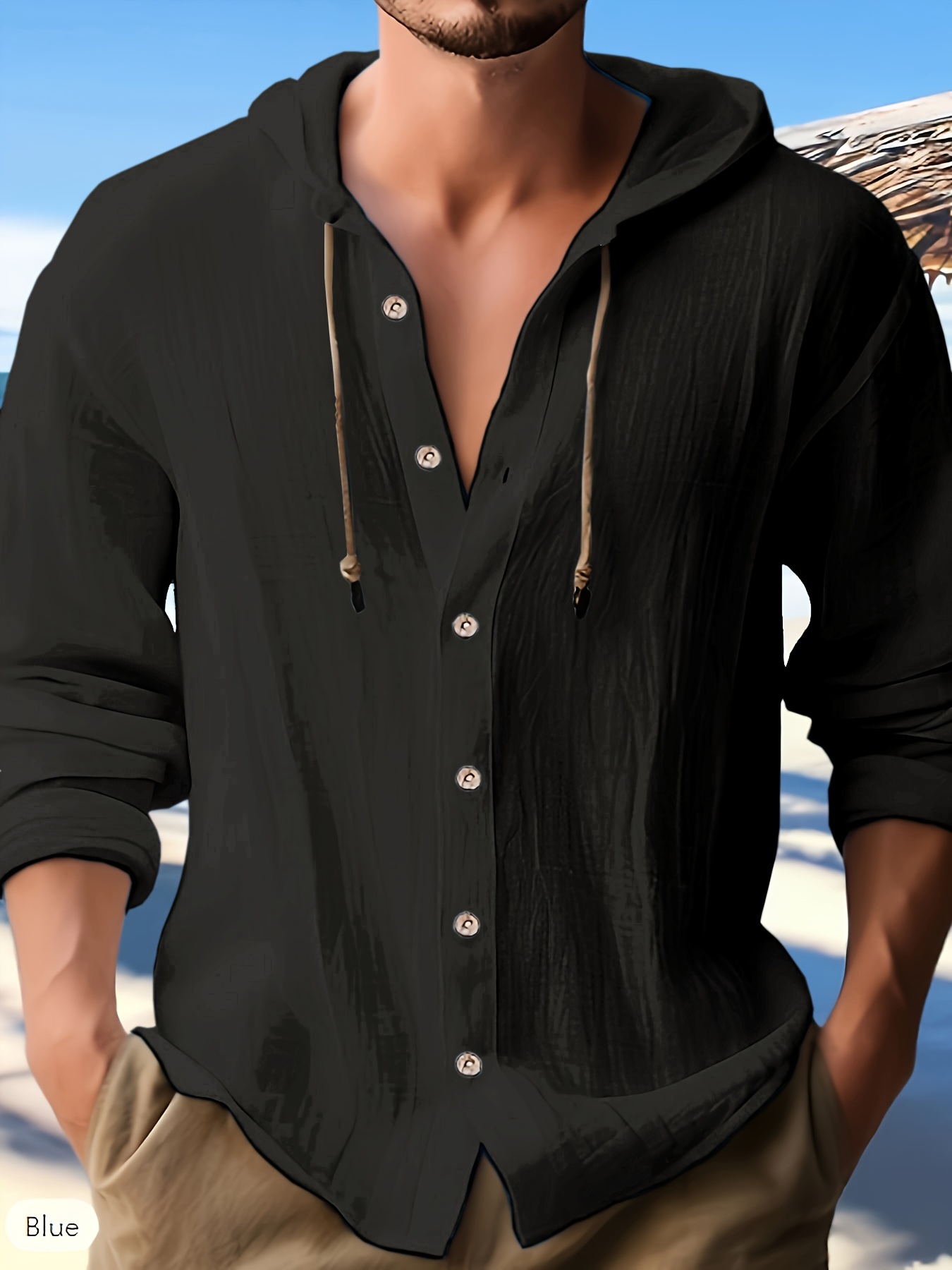 mens casual button up hooded shirt chic hoodie hawaiian shirt details 5