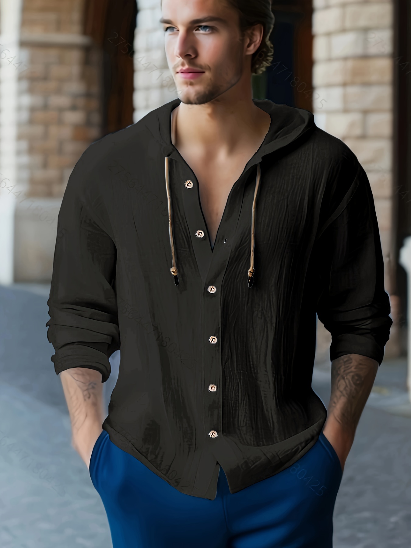 mens casual button up hooded shirt chic hoodie hawaiian shirt details 6
