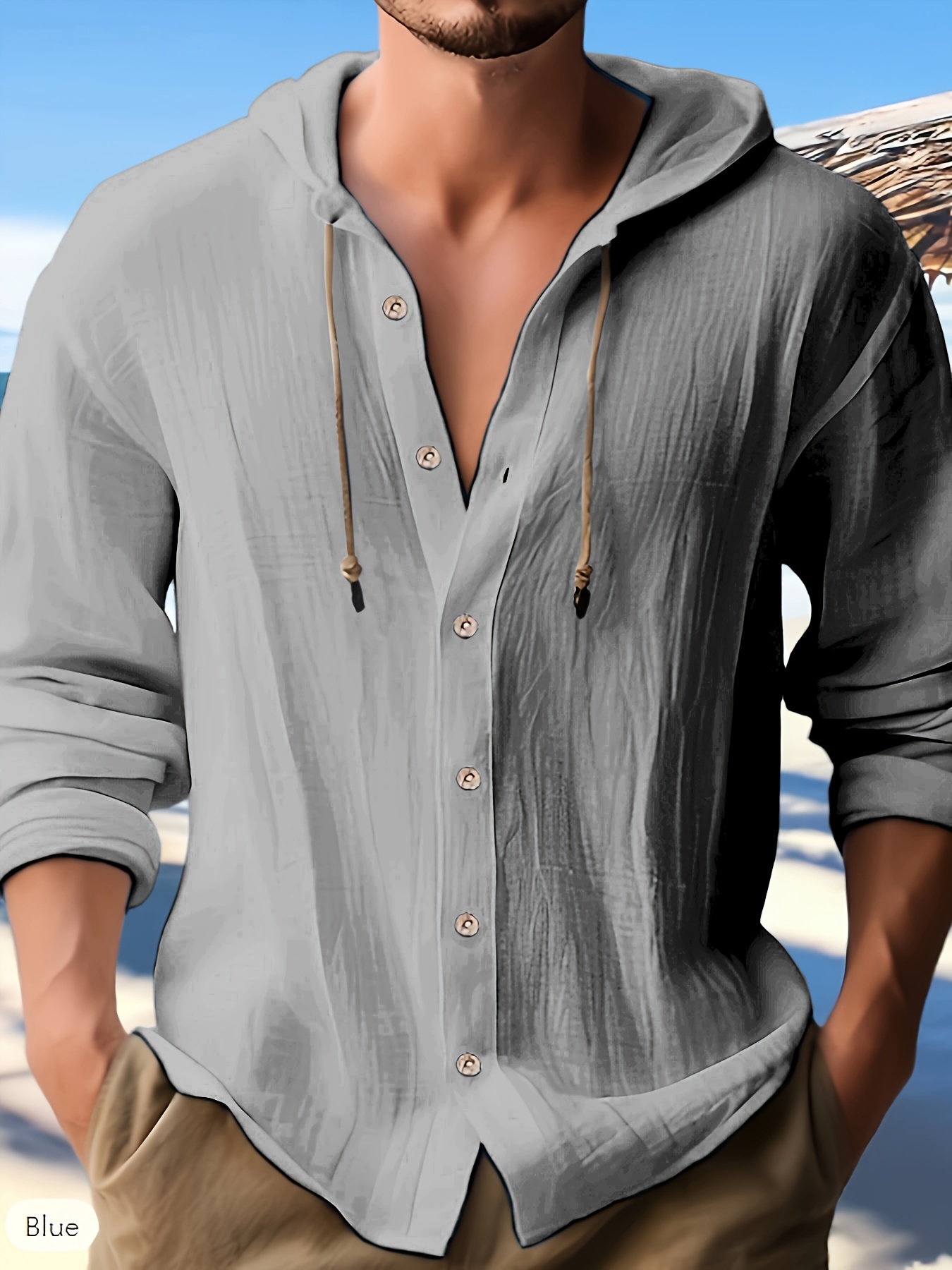 mens casual button up hooded shirt chic hoodie hawaiian shirt details 10
