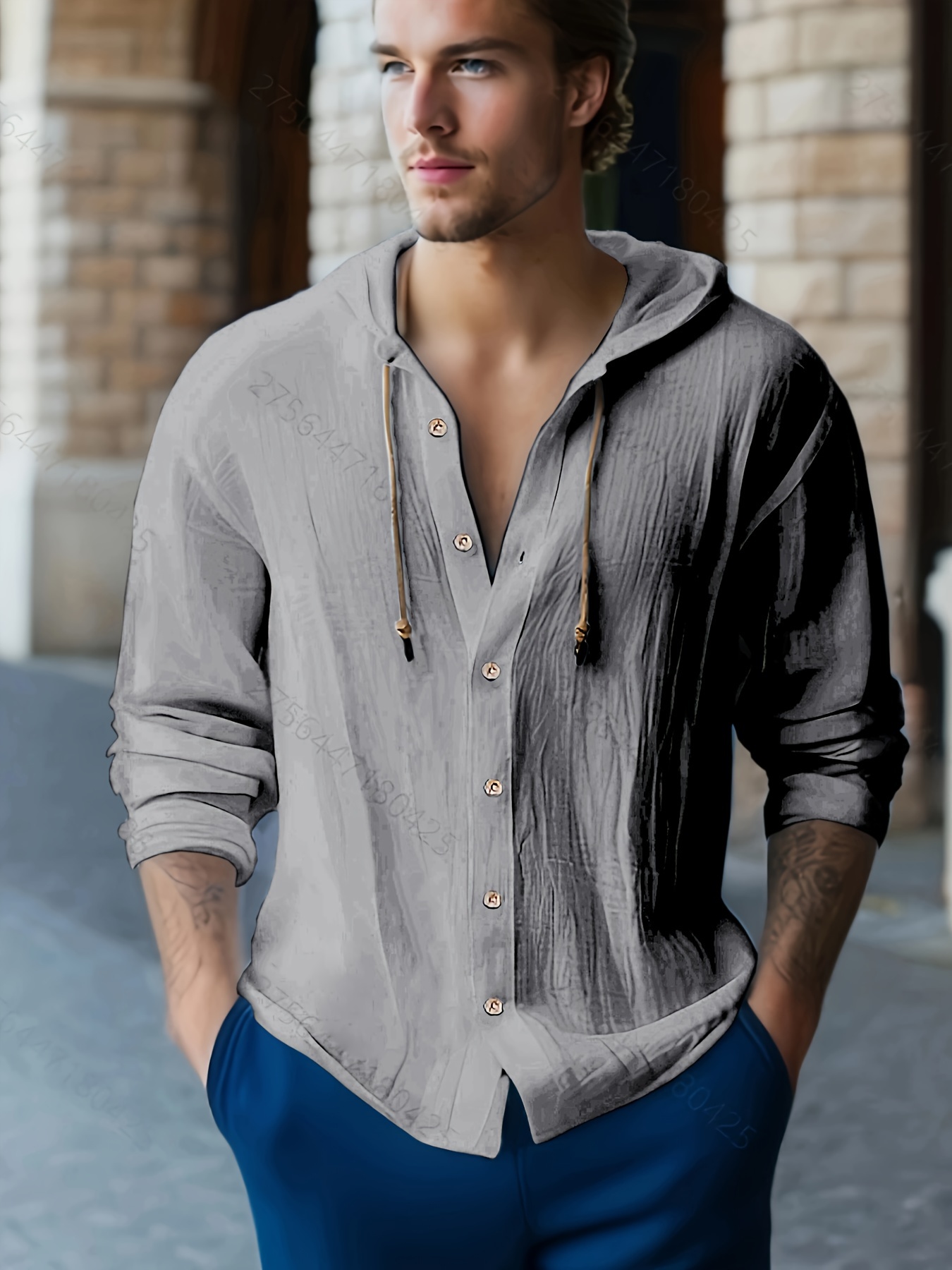 mens casual button up hooded shirt chic hoodie hawaiian shirt details 11