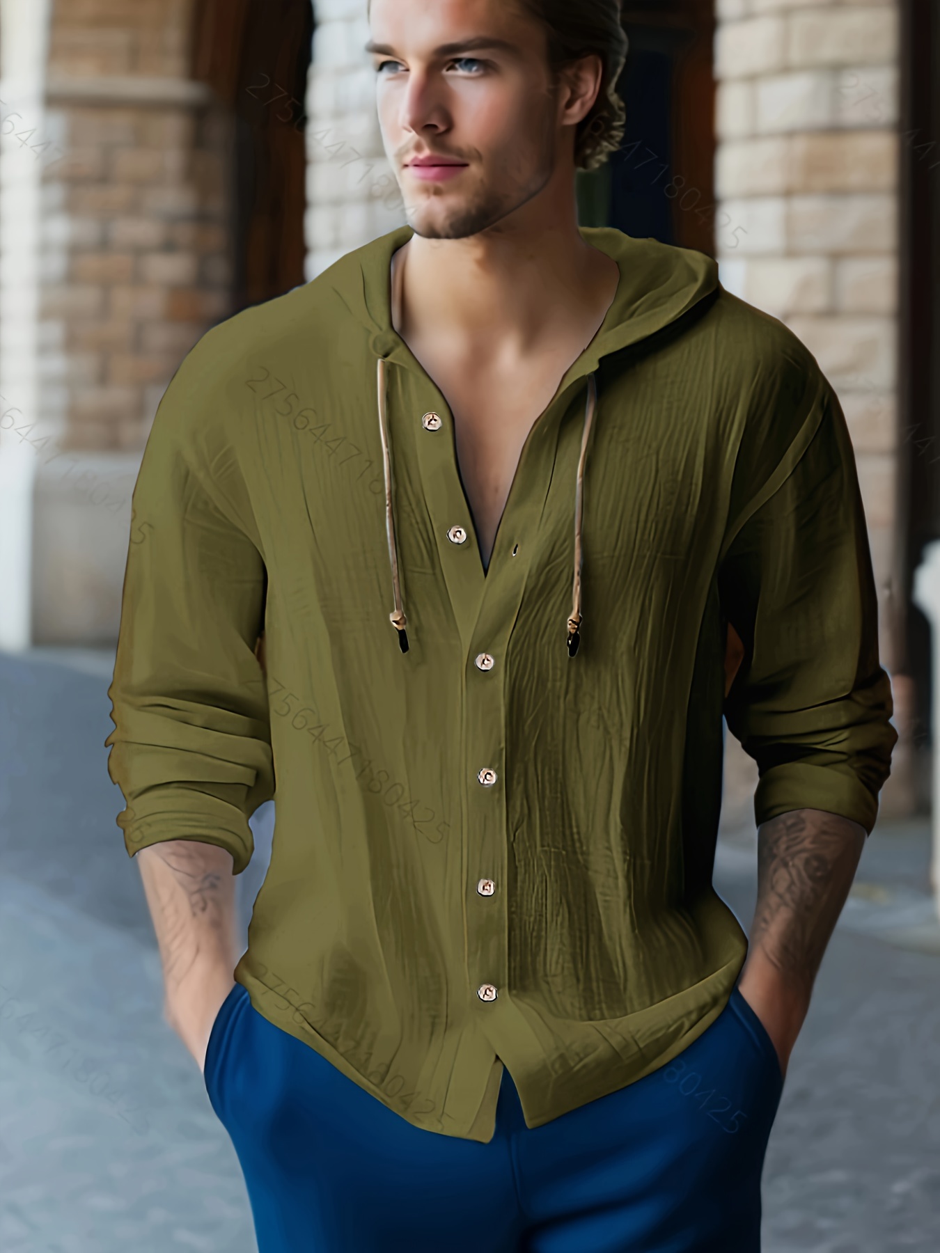 mens casual button up hooded shirt chic hoodie hawaiian shirt details 22