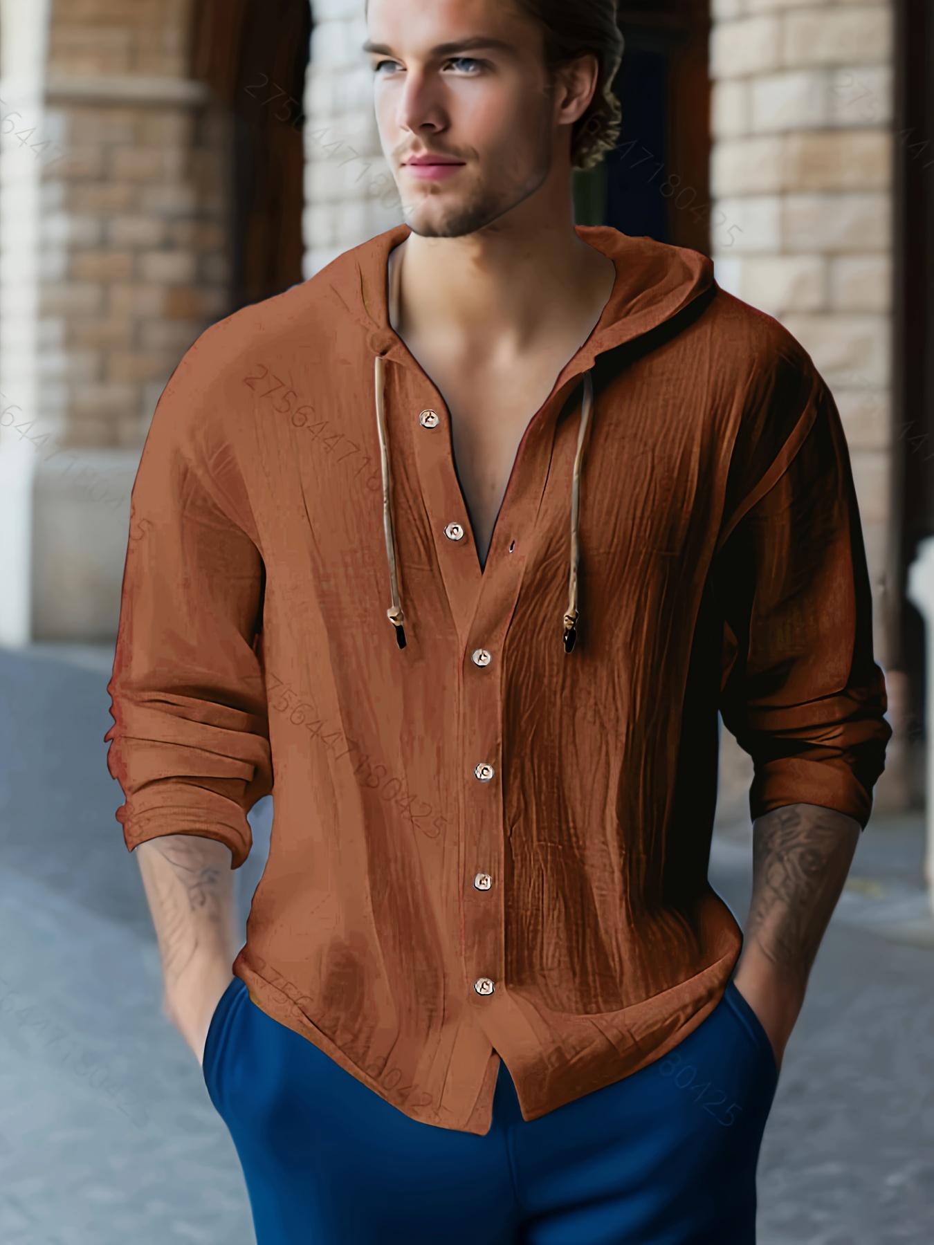 mens casual button up hooded shirt chic hoodie hawaiian shirt details 26