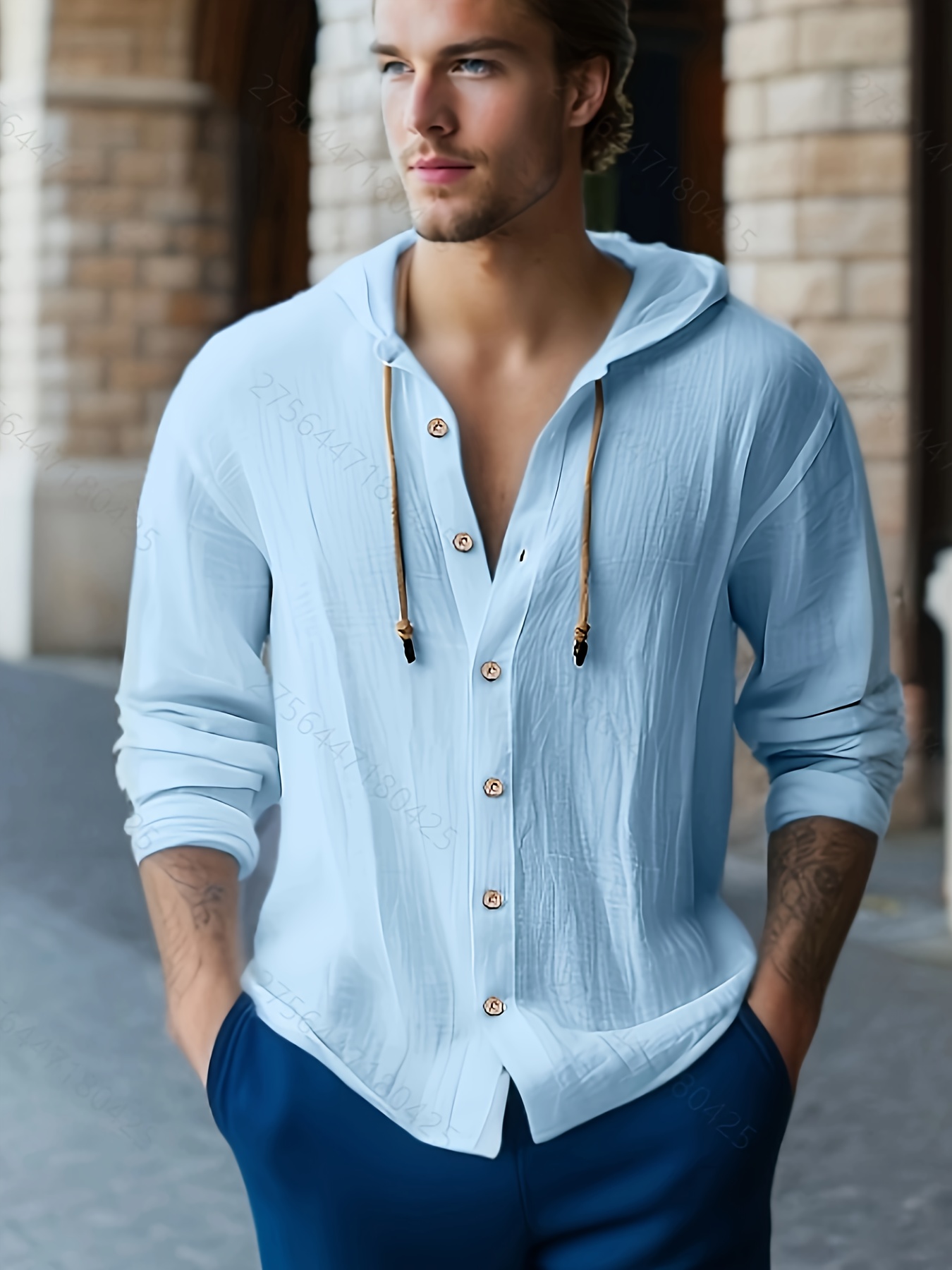 mens casual button up hooded shirt chic hoodie hawaiian shirt details 42