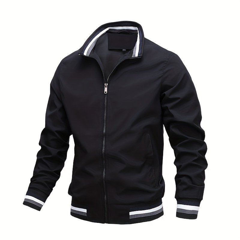 mens casual stand collar jacket coat regular fit college hipster windbreaker for spring autumn details 1