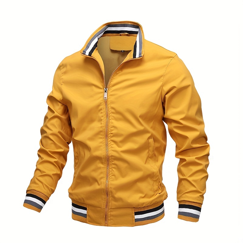 mens casual stand collar jacket coat regular fit college hipster windbreaker for spring autumn details 2