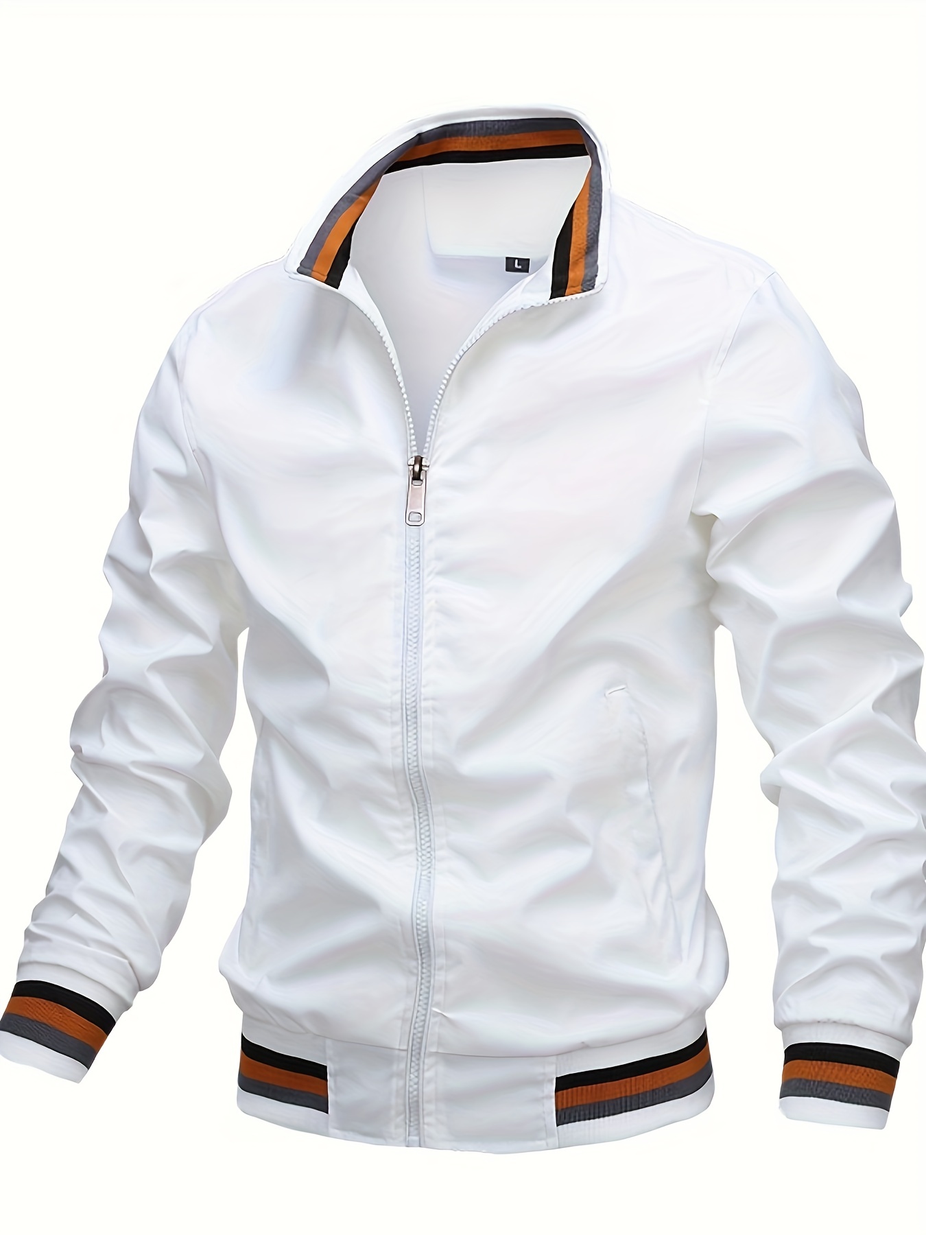 mens casual stand collar jacket coat regular fit college hipster windbreaker for spring autumn details 3