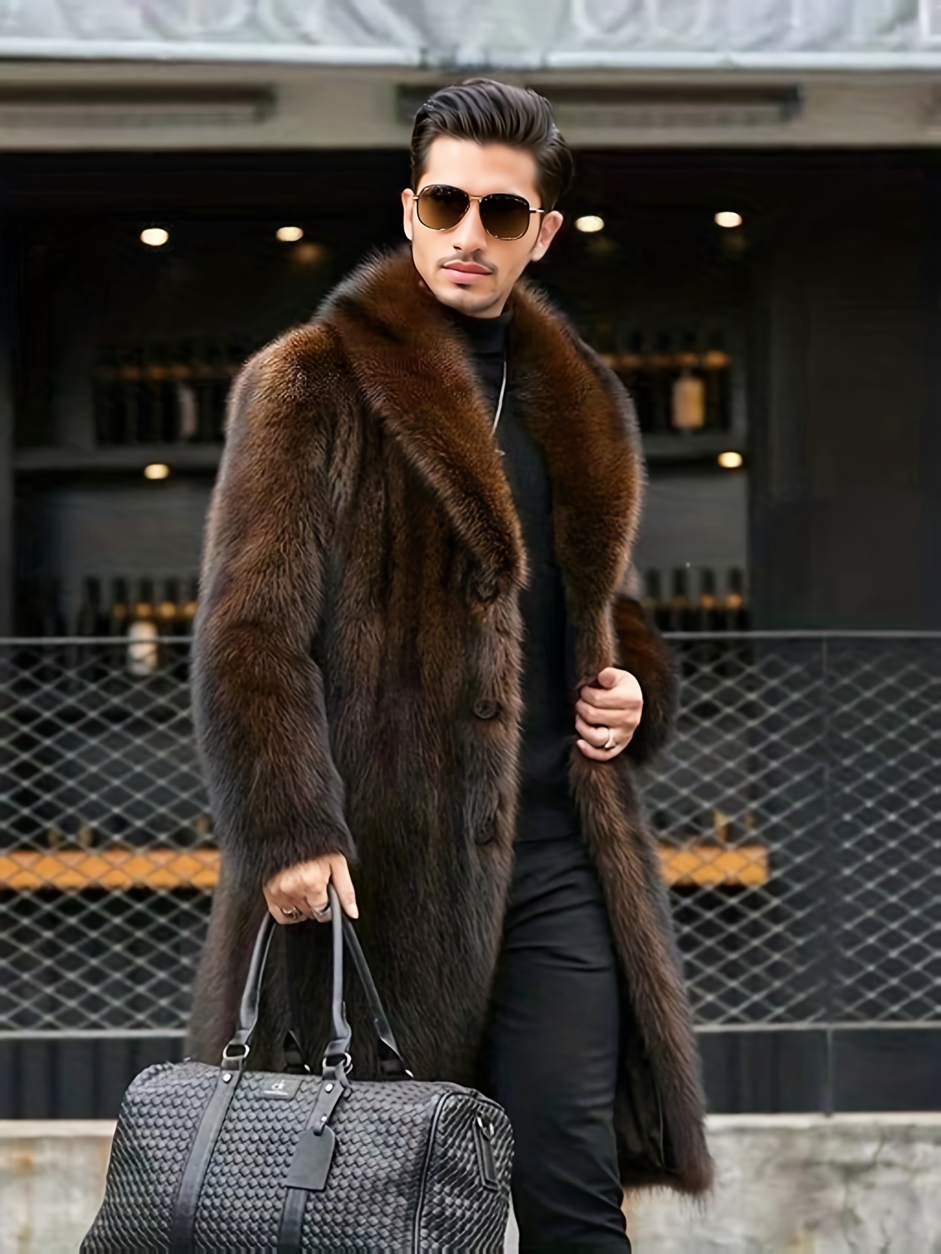 mens casual warm faux fur overcoat for fall winter details 2