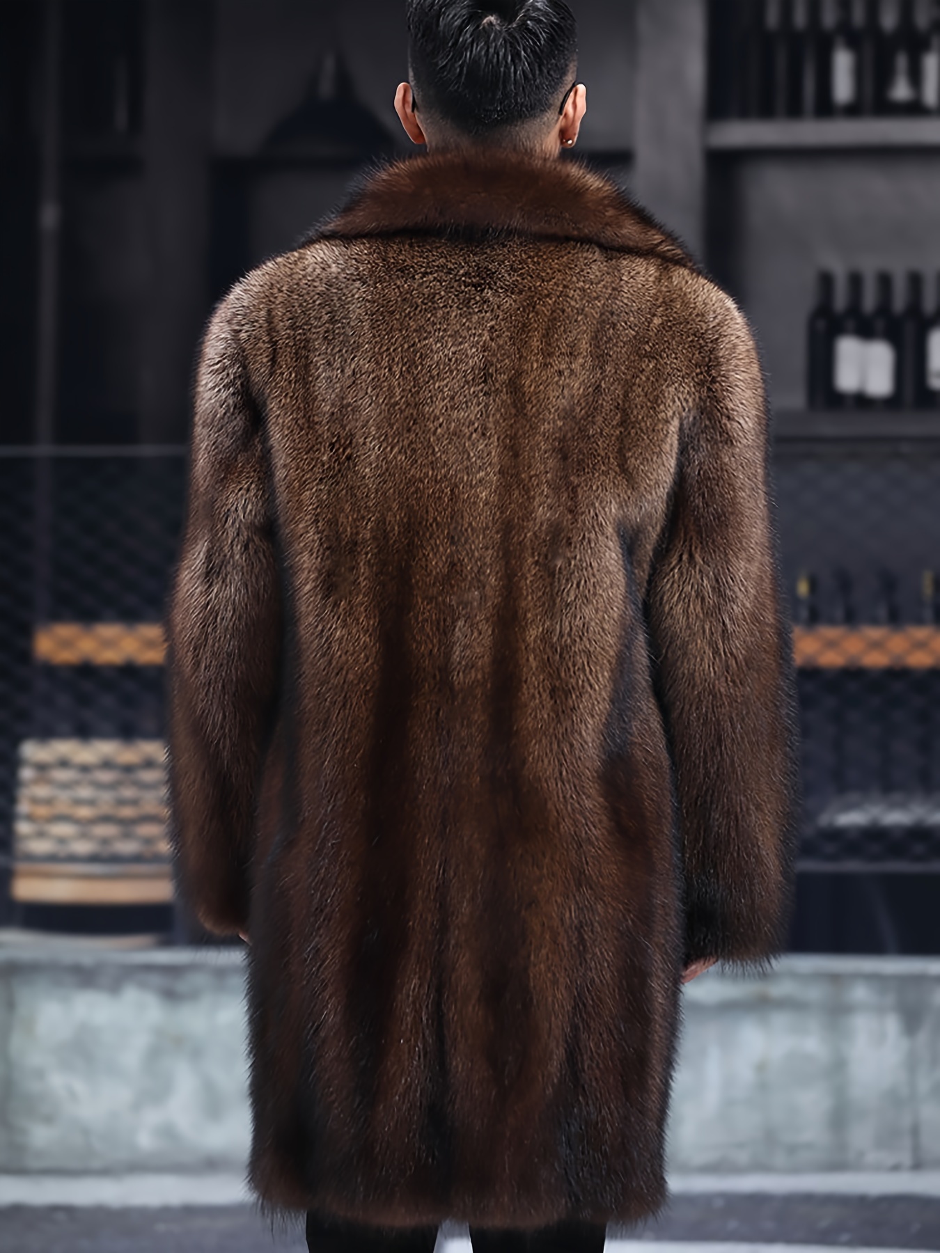 mens casual warm faux fur overcoat for fall winter details 4