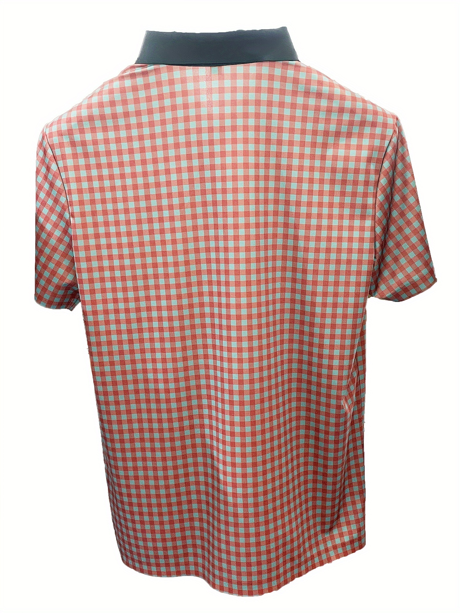retro mature checkered mens color block short sleeve lapel golf shirt for summer outdoor details 7