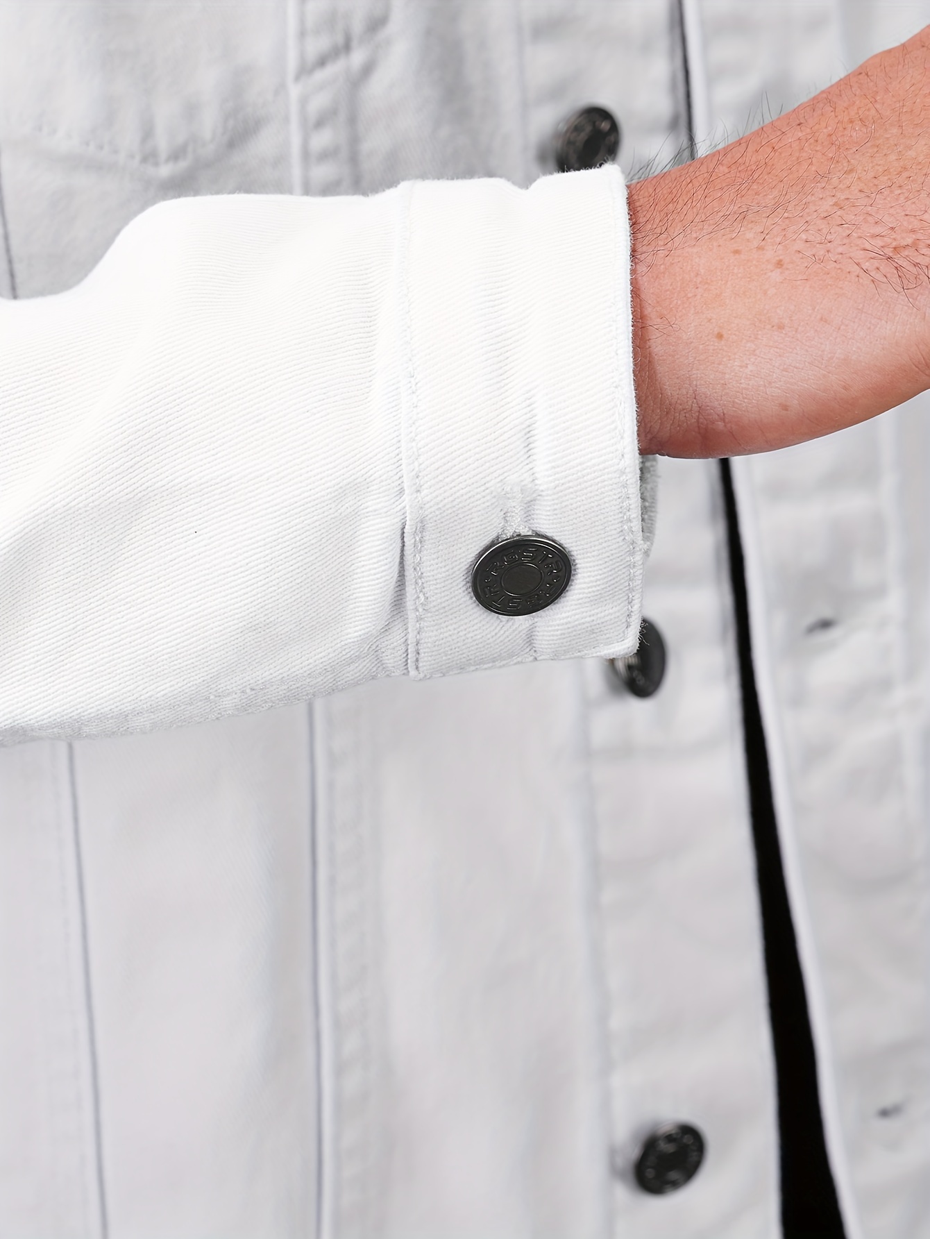 mens casual denim jacket street style button up flap pocket jacket details 4