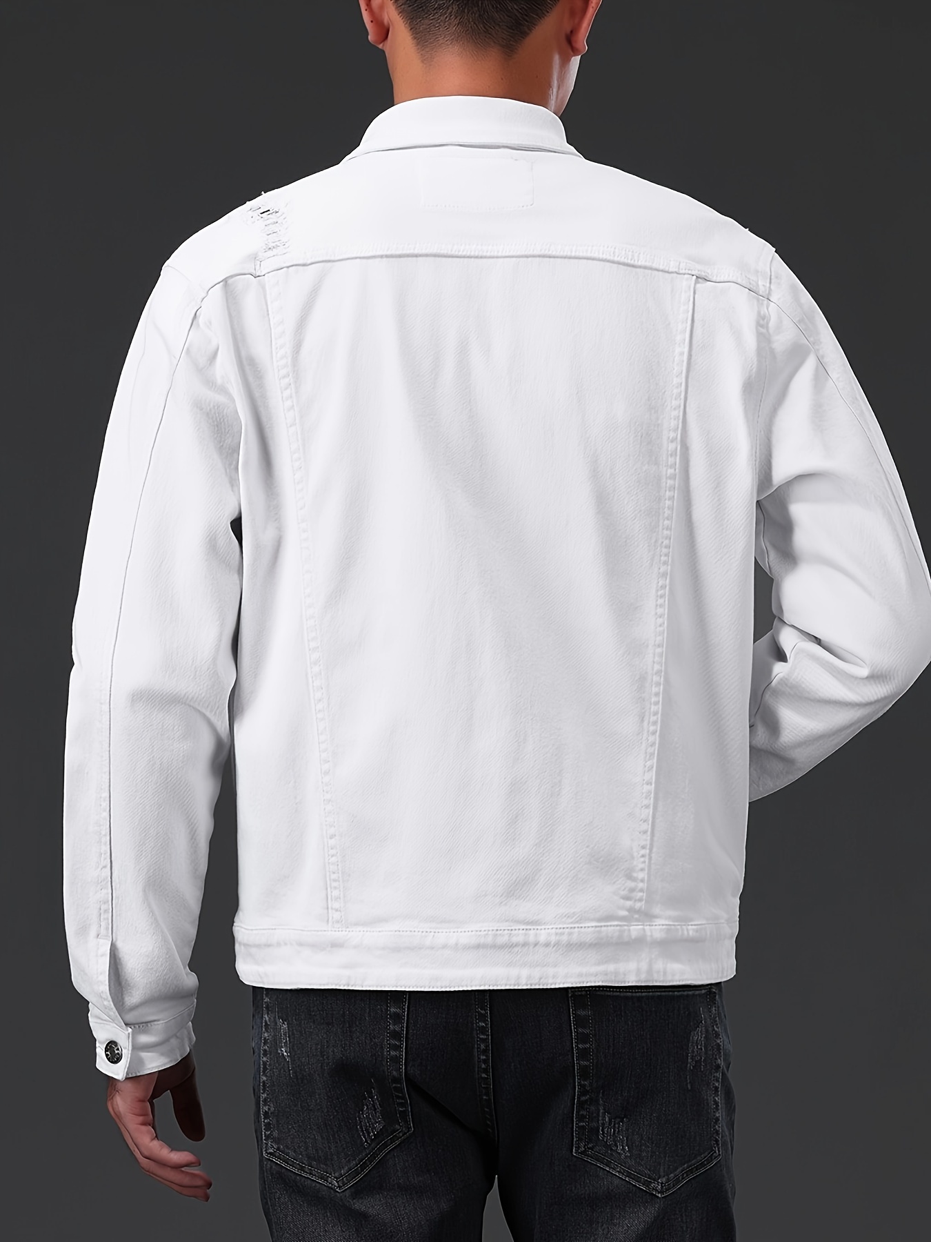 mens casual denim jacket street style button up flap pocket jacket details 7
