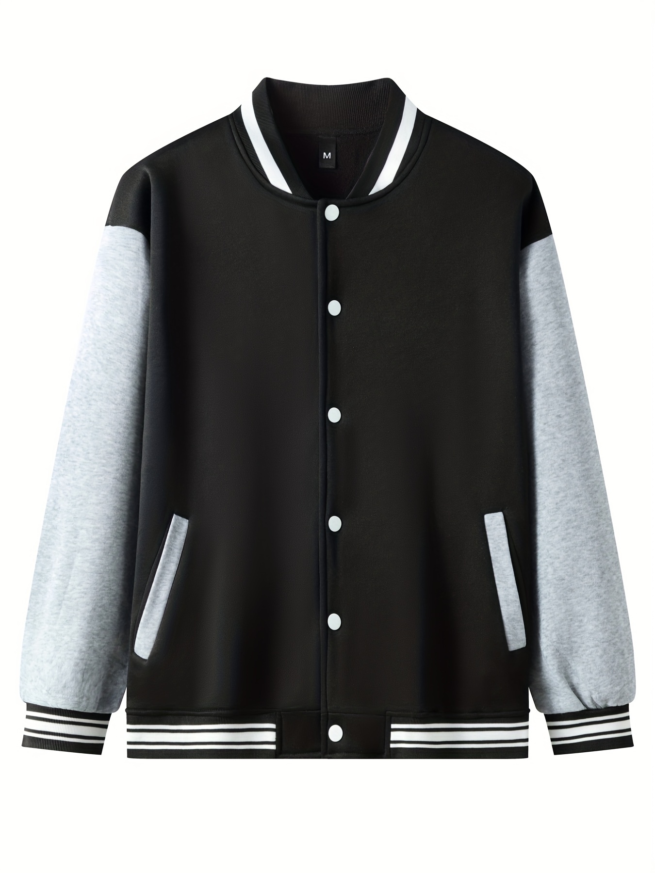classic design varsity jacket mens casual color block button up jacket for spring fall school baseball details 0