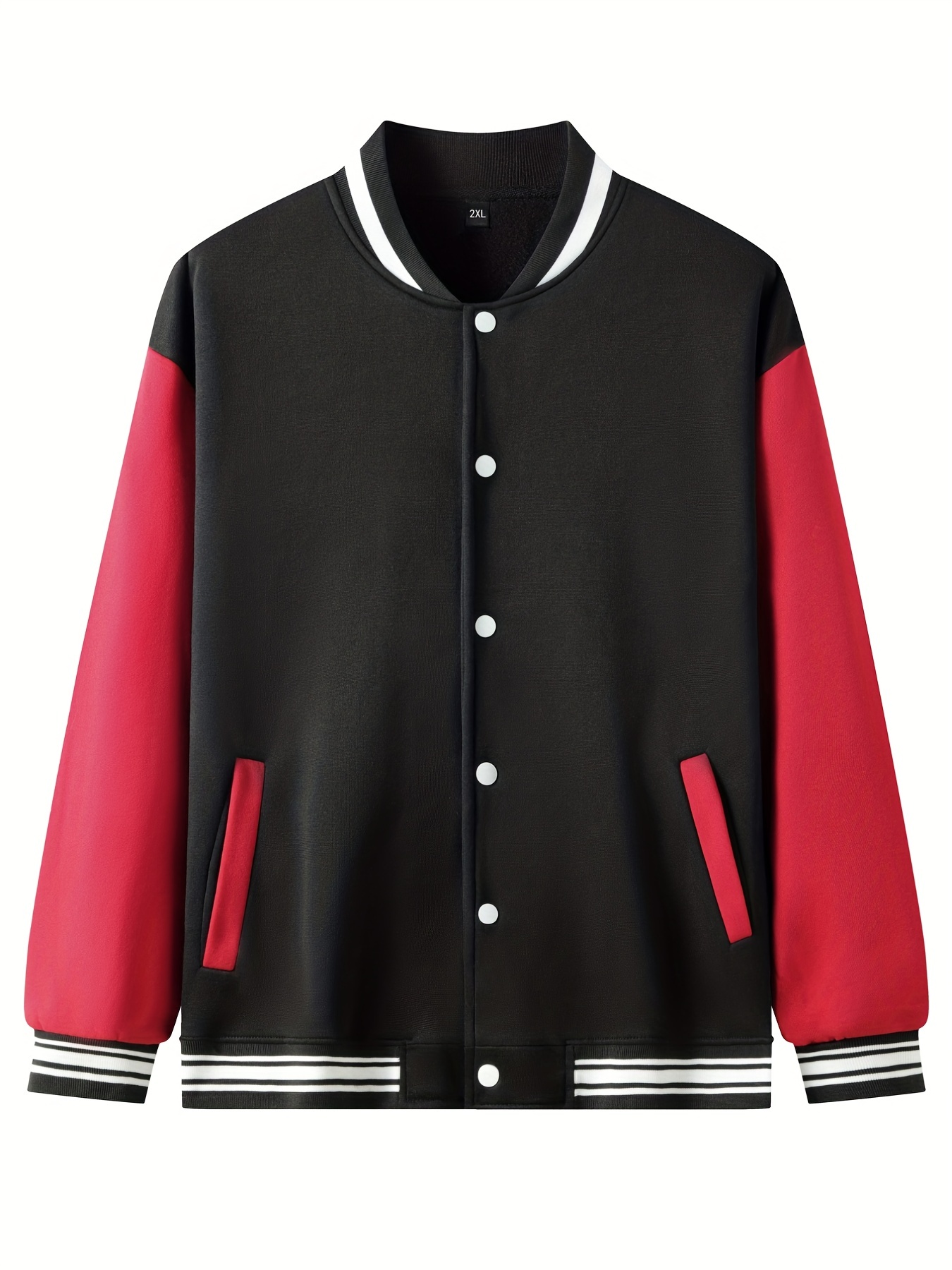 classic design varsity jacket mens casual color block button up jacket for spring fall school baseball details 6