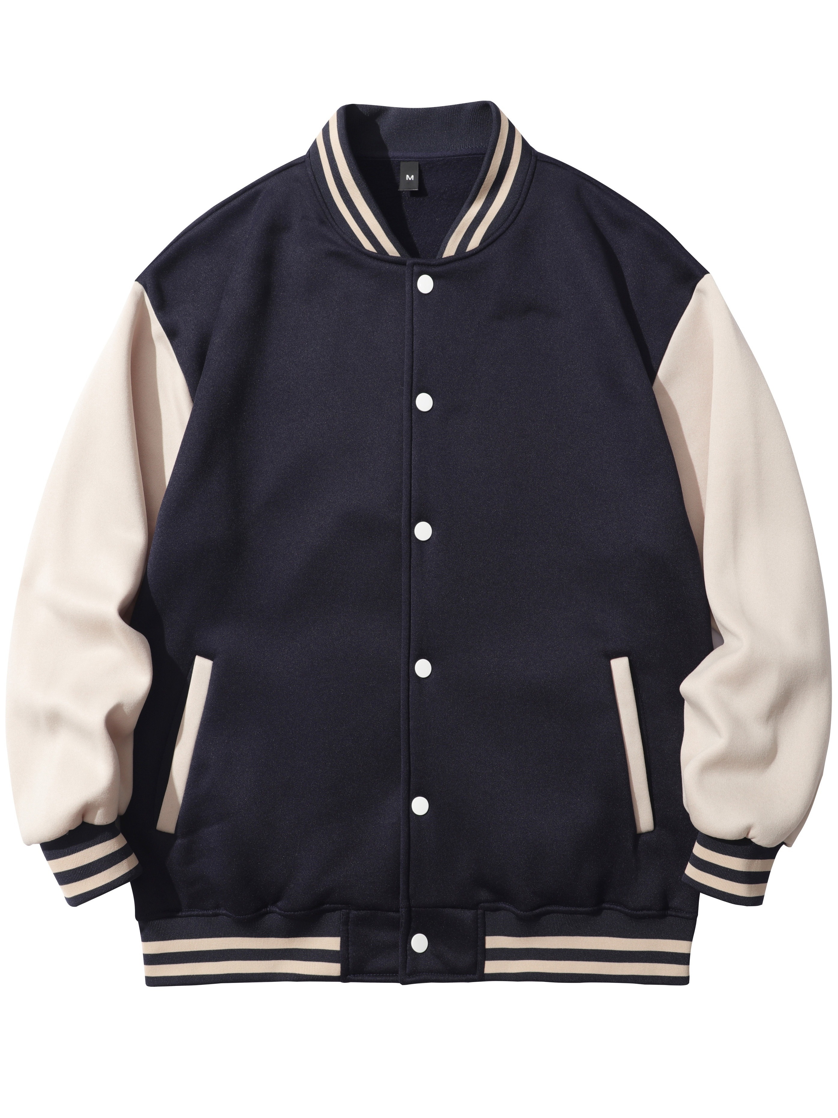 classic design varsity jacket mens casual color block button up jacket for spring fall school baseball details 12