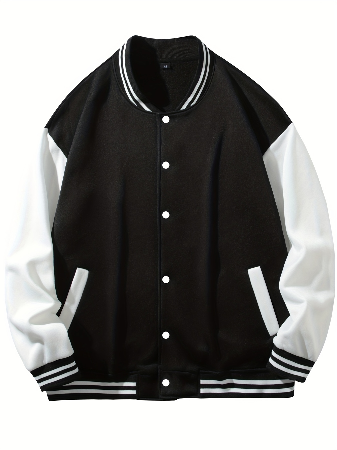 classic design varsity jacket mens casual color block button up jacket for spring fall school baseball details 20