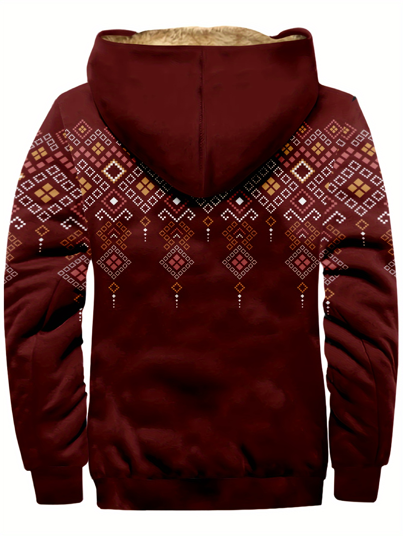 mens retro plaid warm fleece zip up hoodie for fall winter details 2