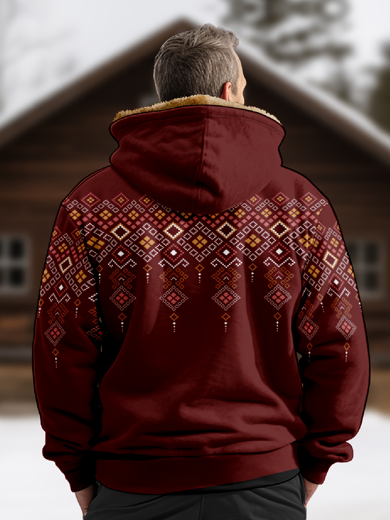 mens retro plaid warm fleece zip up hoodie for fall winter details 4