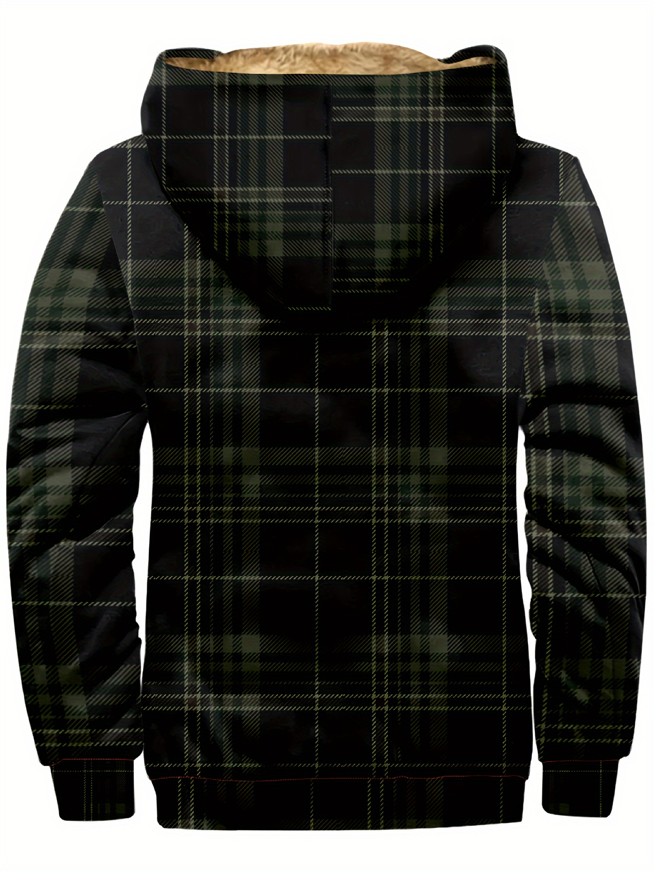 mens retro plaid warm fleece zip up hoodie for fall winter details 7