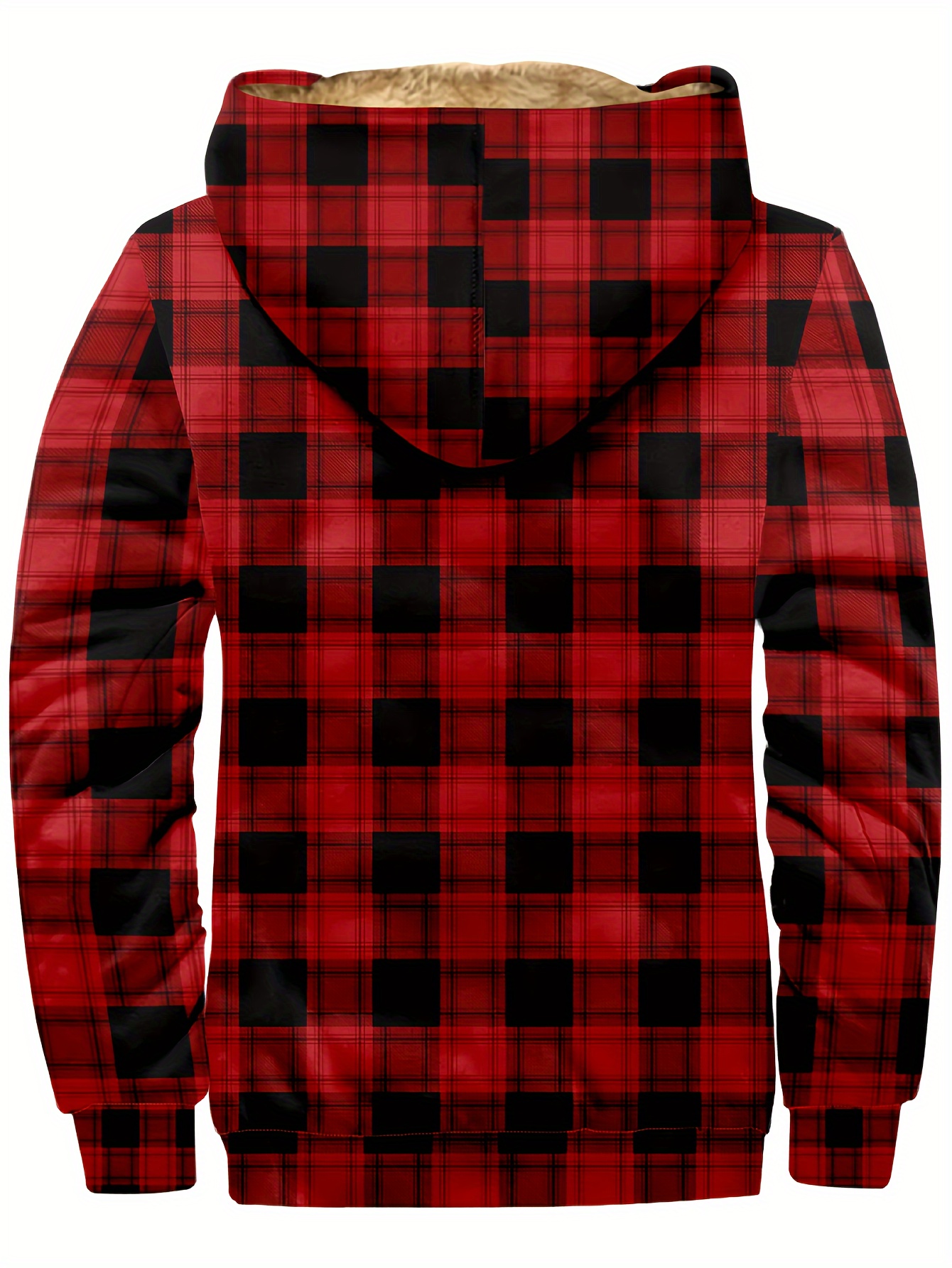mens retro plaid warm fleece zip up hoodie for fall winter details 12