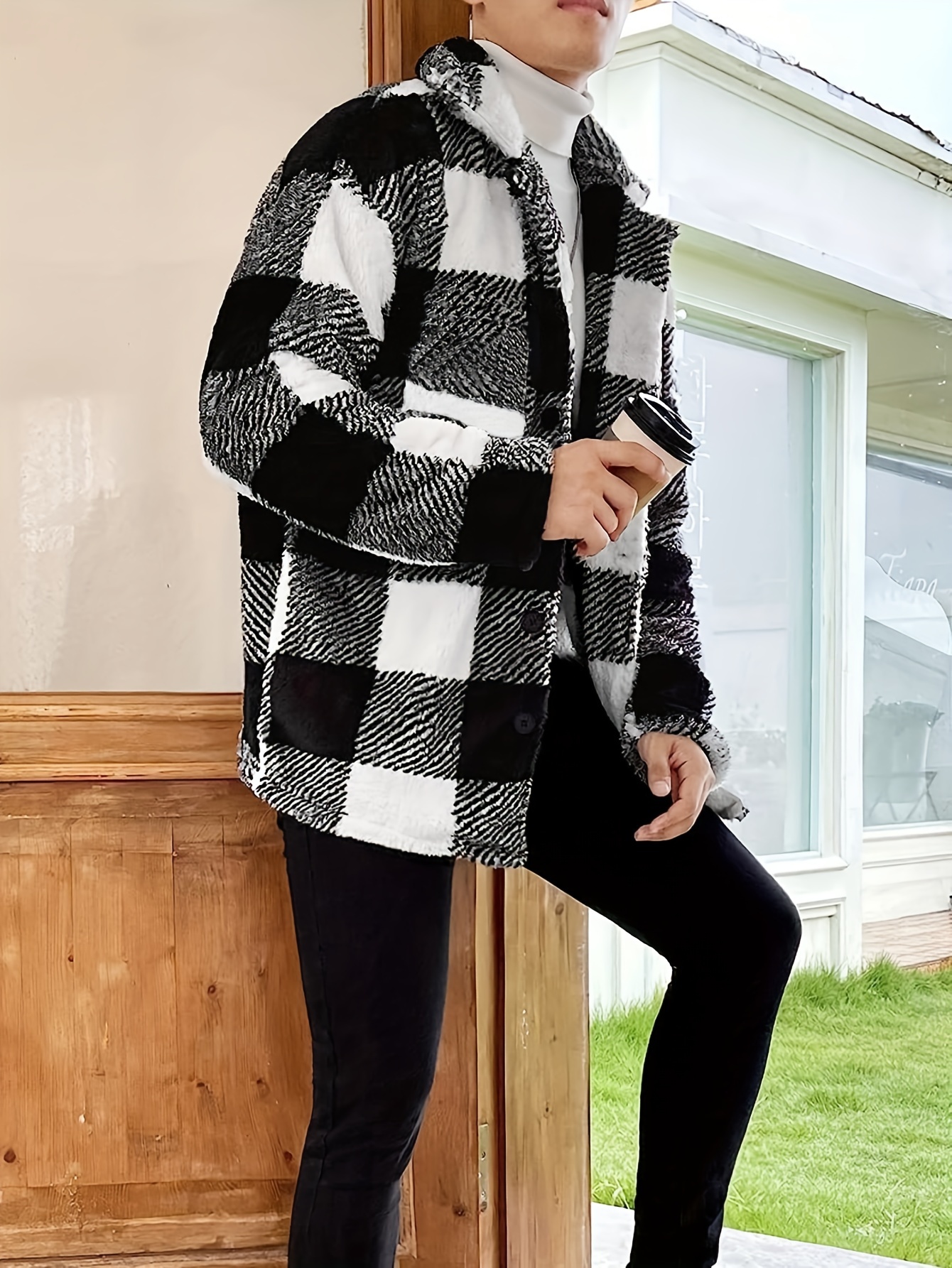 elegant warm fleece jacket mens casual medium stretch jacket coat for fall winter details 2