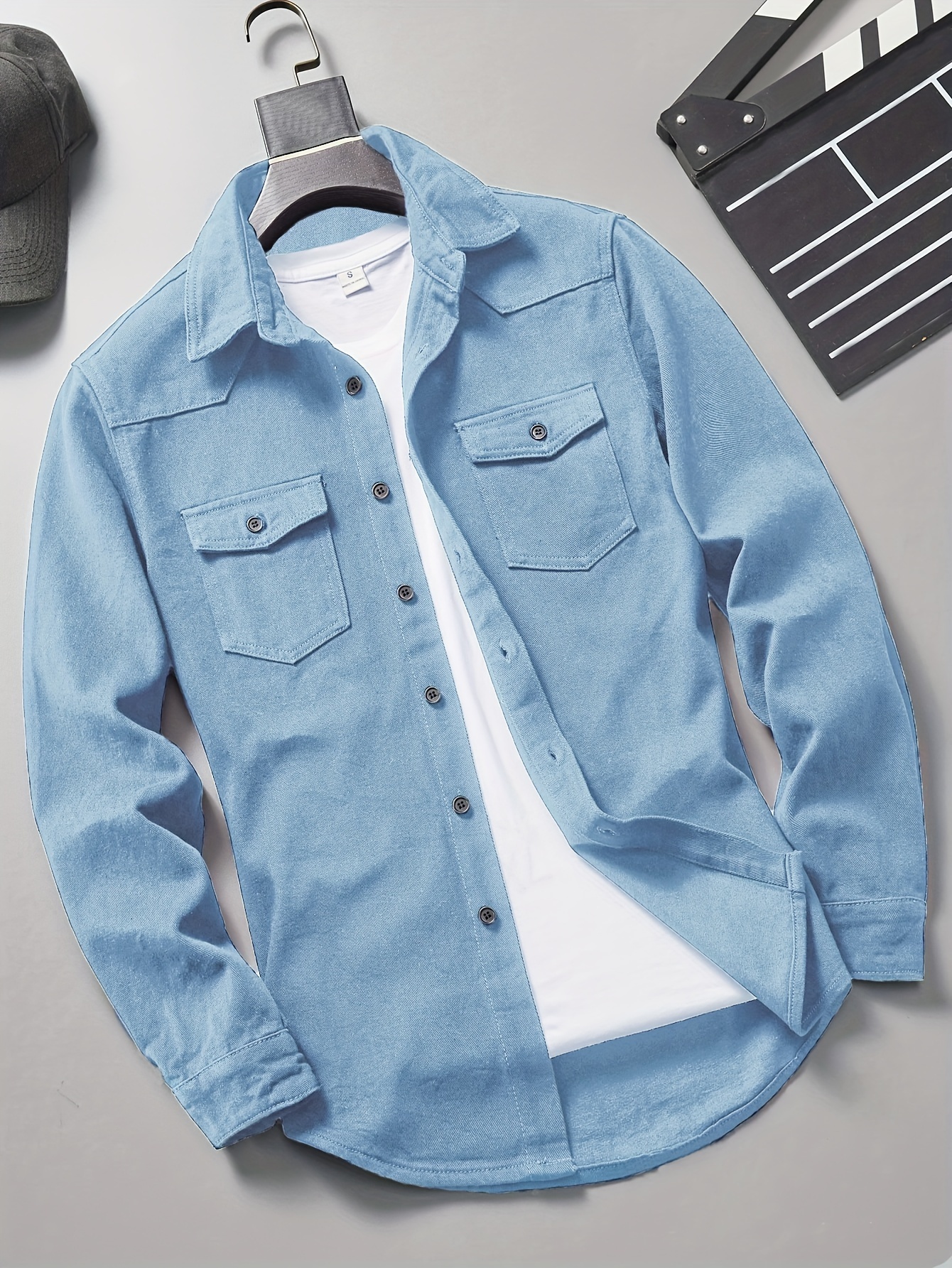mens chic denim jacket casual street style button up jacket details 5