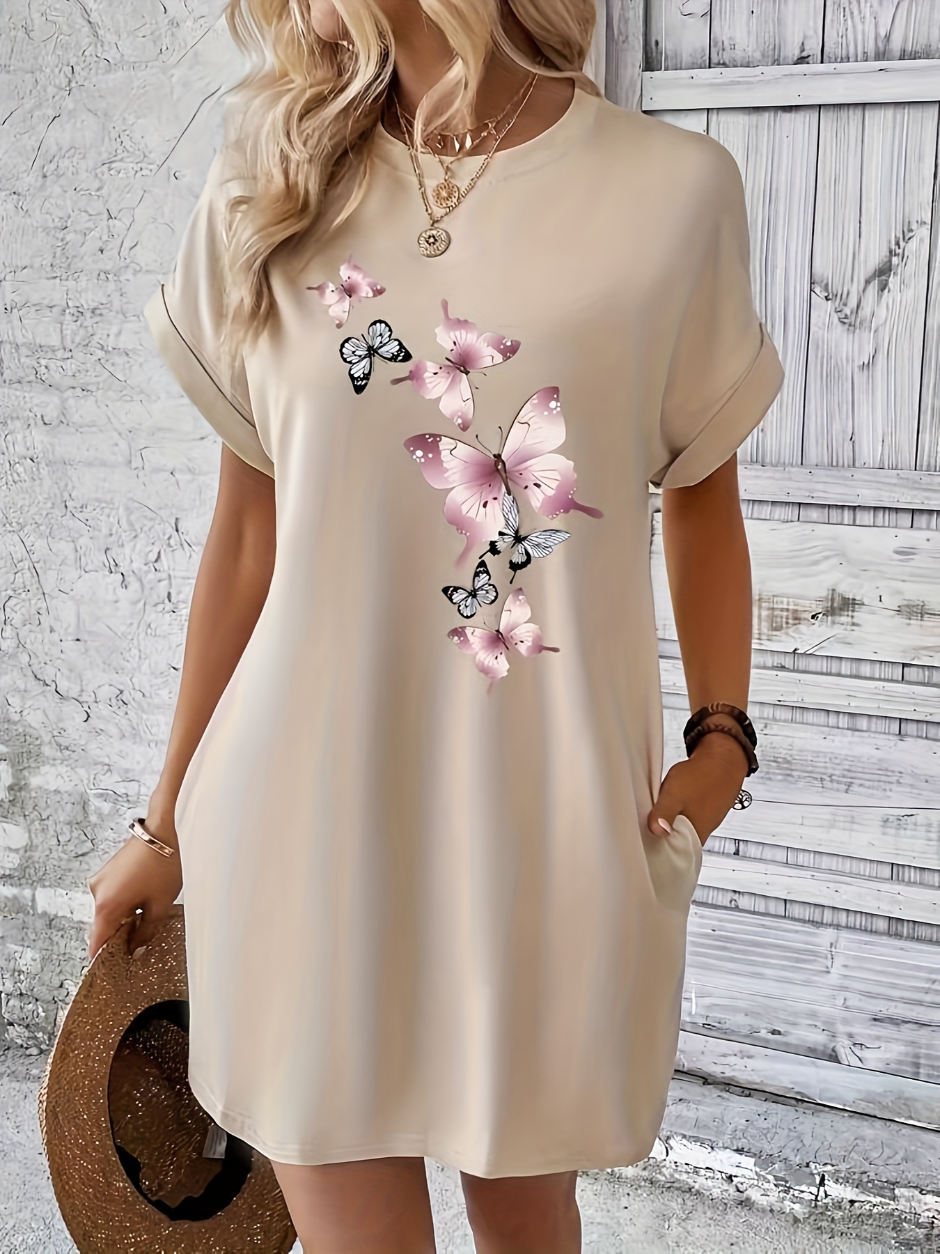floral print crew neck dress casual short sleeve dress for spring summer womens clothing details 0