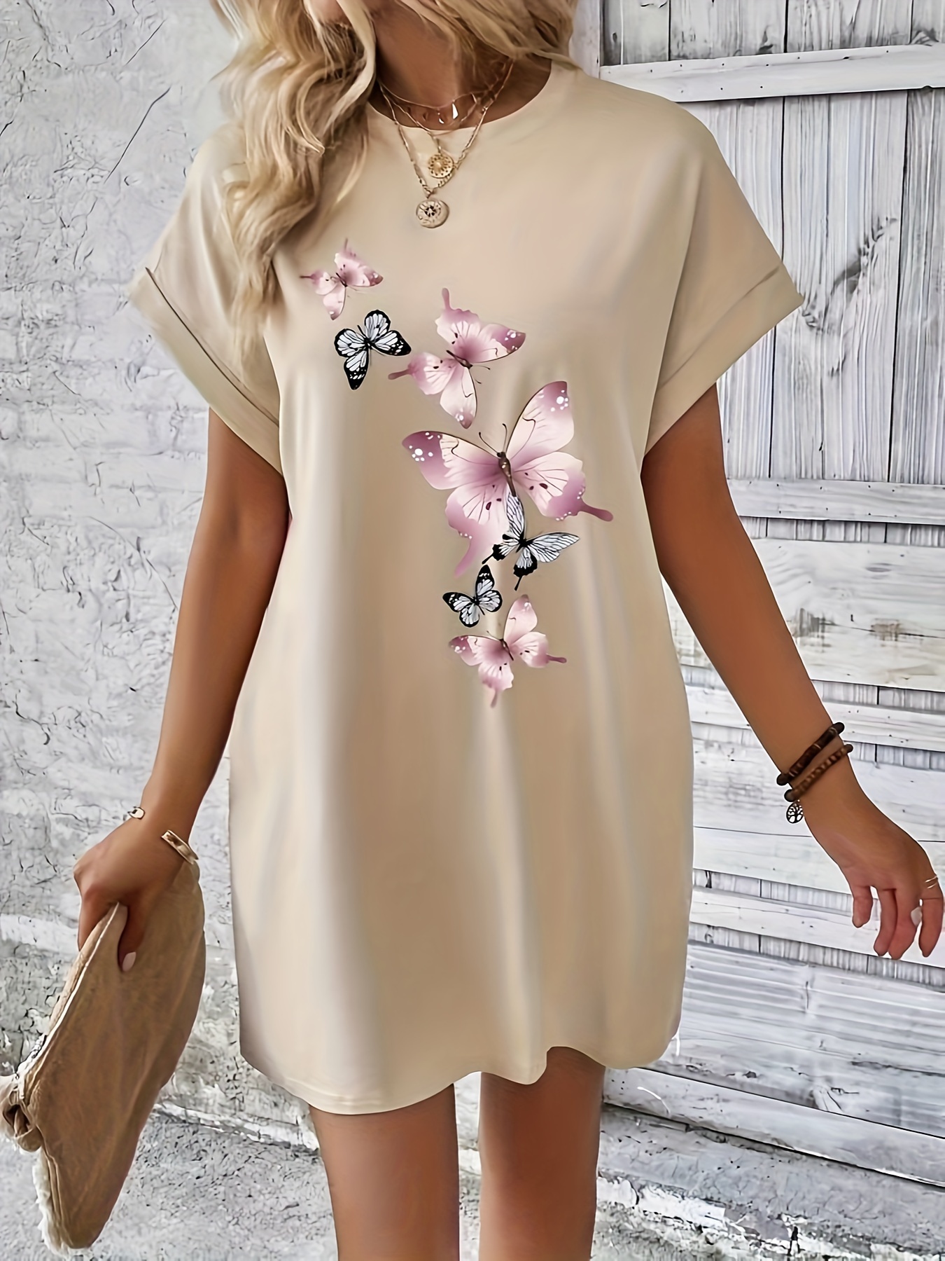 floral print crew neck dress casual short sleeve dress for spring summer womens clothing details 1