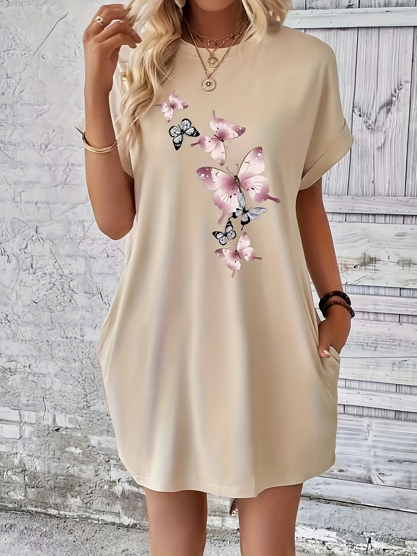 floral print crew neck dress casual short sleeve dress for spring summer womens clothing details 2