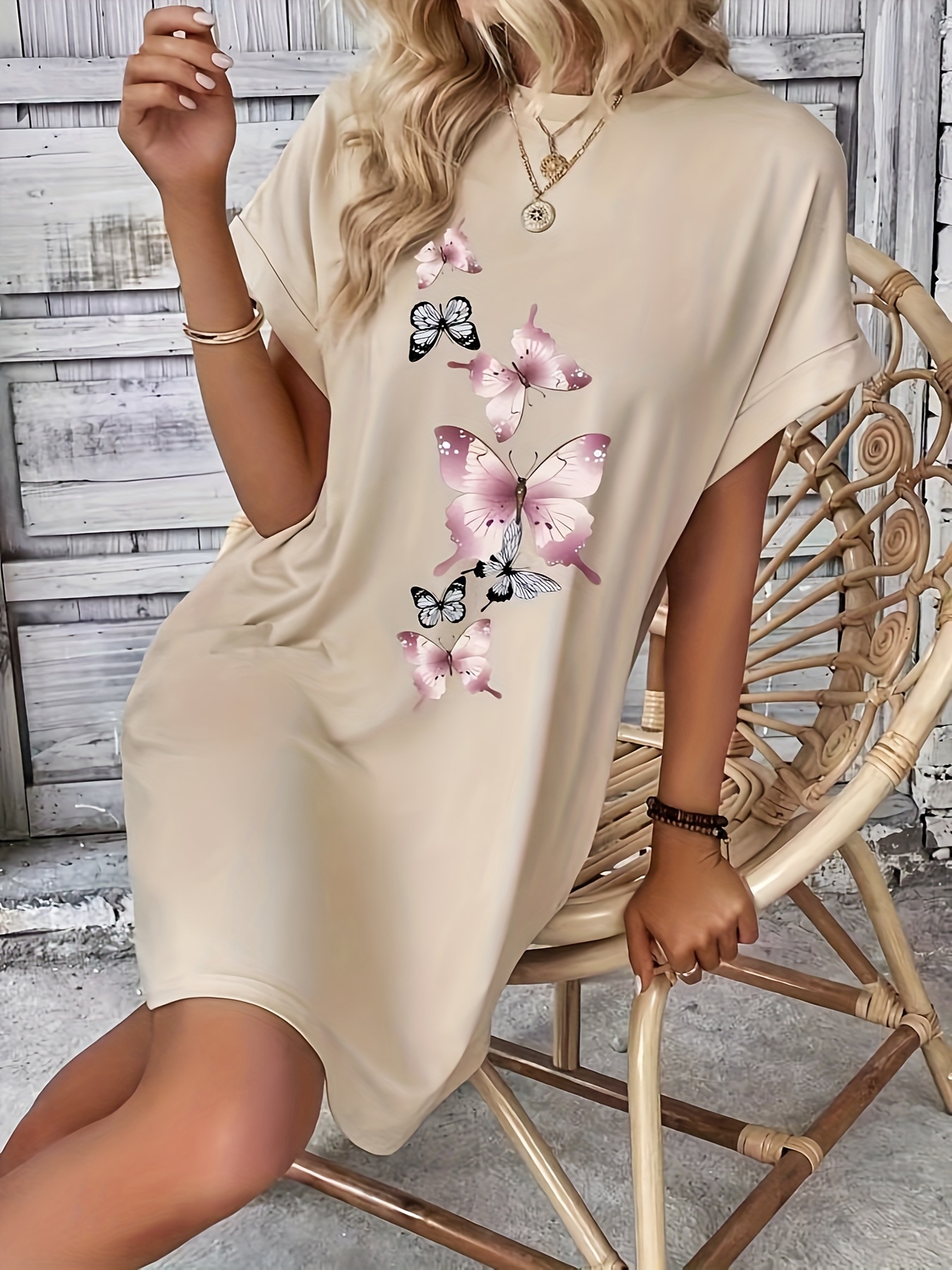 floral print crew neck dress casual short sleeve dress for spring summer womens clothing details 5