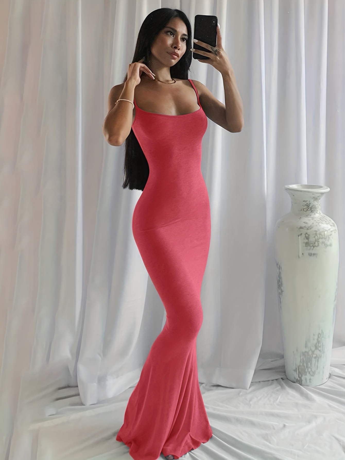 solid spaghetti strap dress sexy sleeveless bodycon maxi dress womens clothing details 21