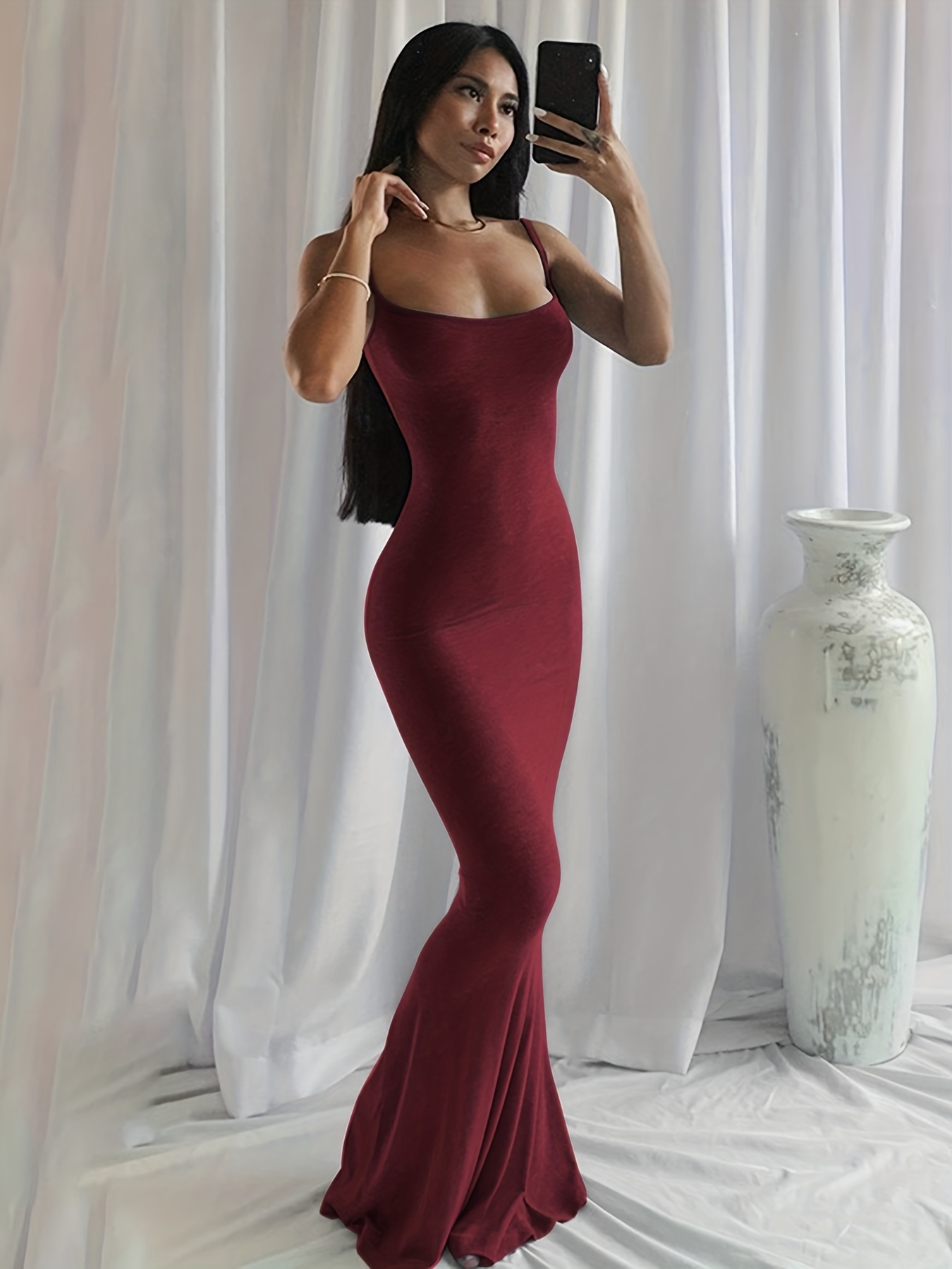solid spaghetti strap dress sexy sleeveless bodycon maxi dress womens clothing details 56